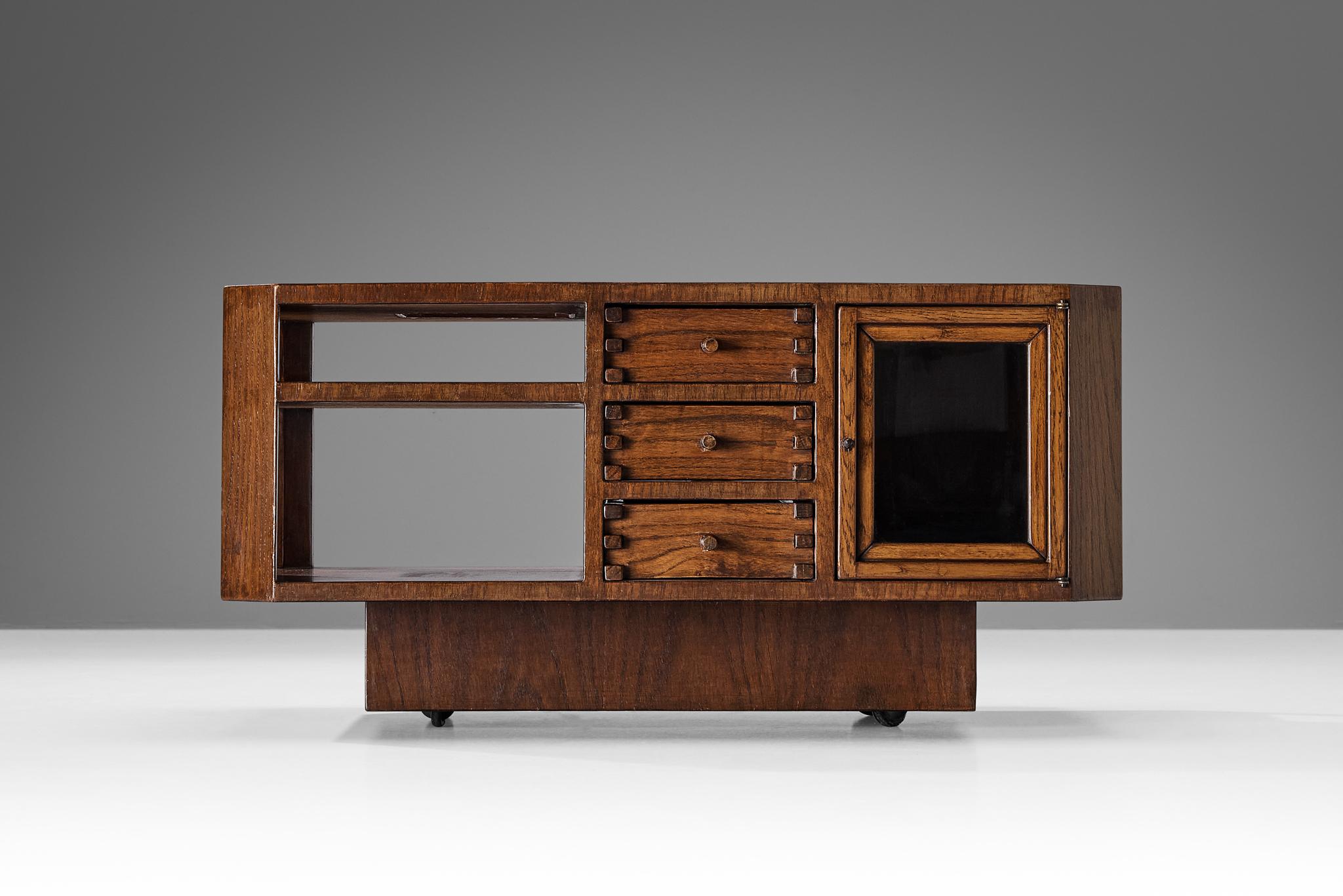 Italian Giuseppe Rivadossi Coffee Table with Storage Compartments in Oak For Sale