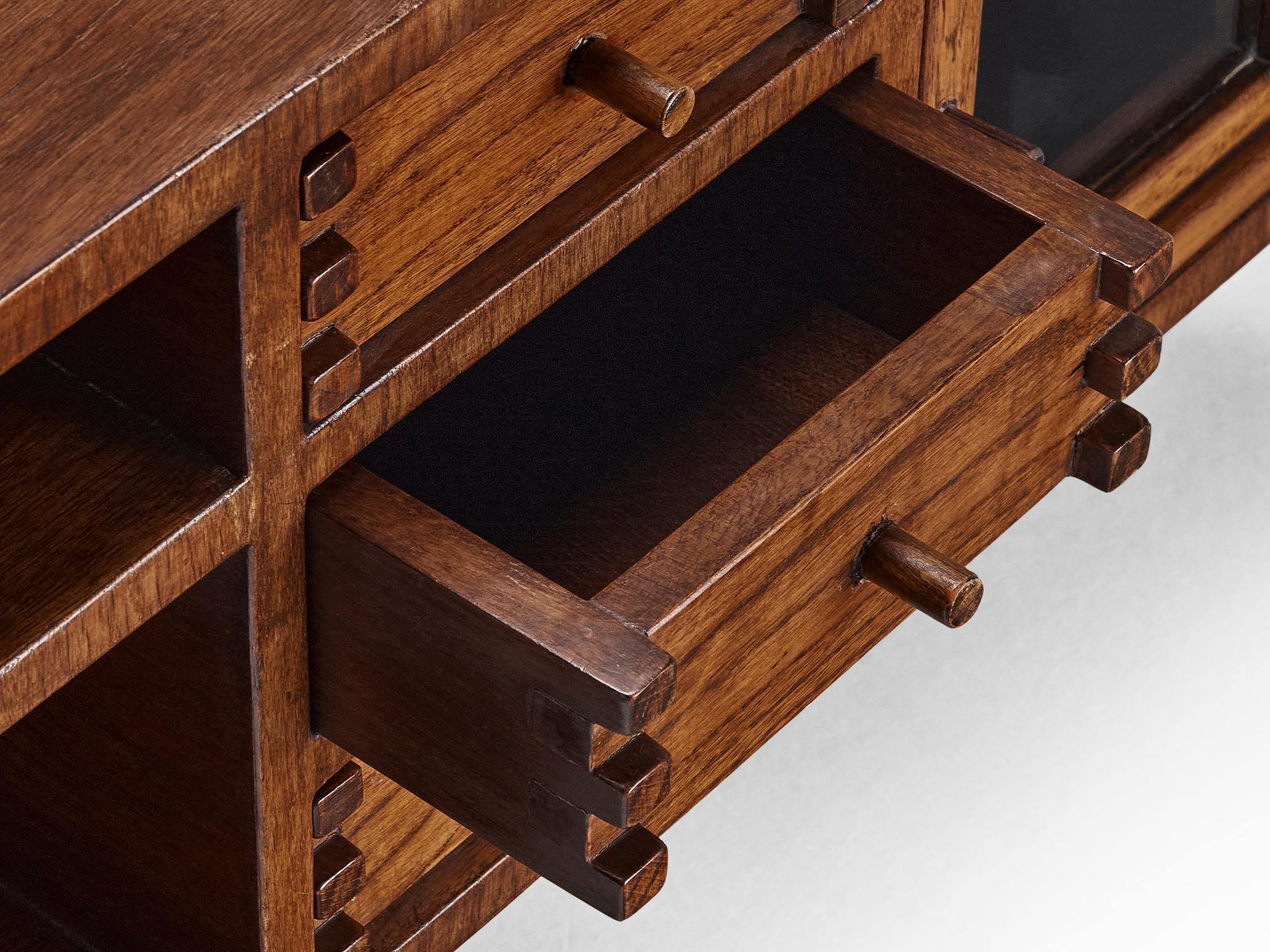 Italian Giuseppe Rivadossi Coffee Table with Storage Compartments in Oak For Sale