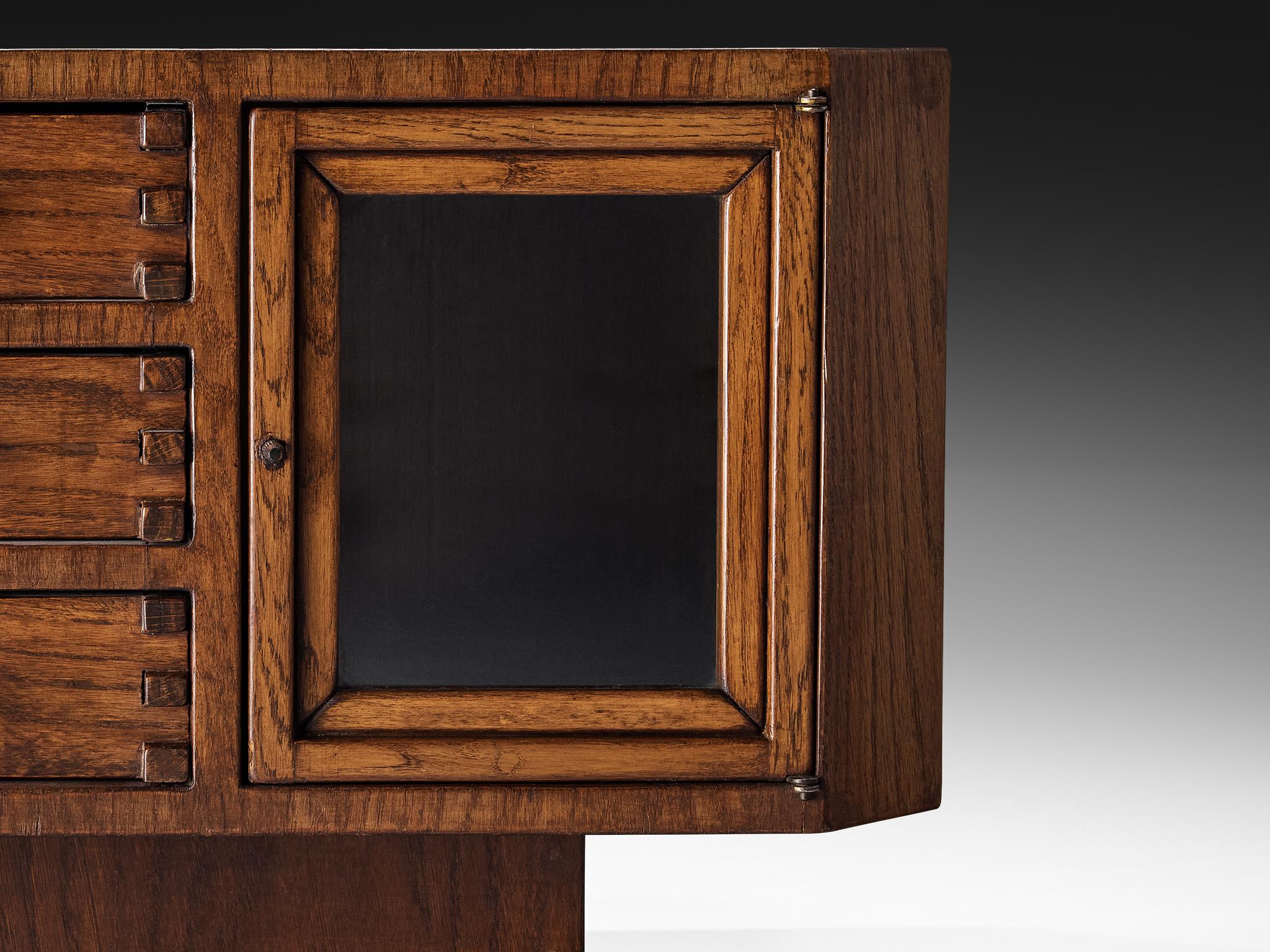 Glass Giuseppe Rivadossi Coffee Table with Storage Compartments in Oak For Sale