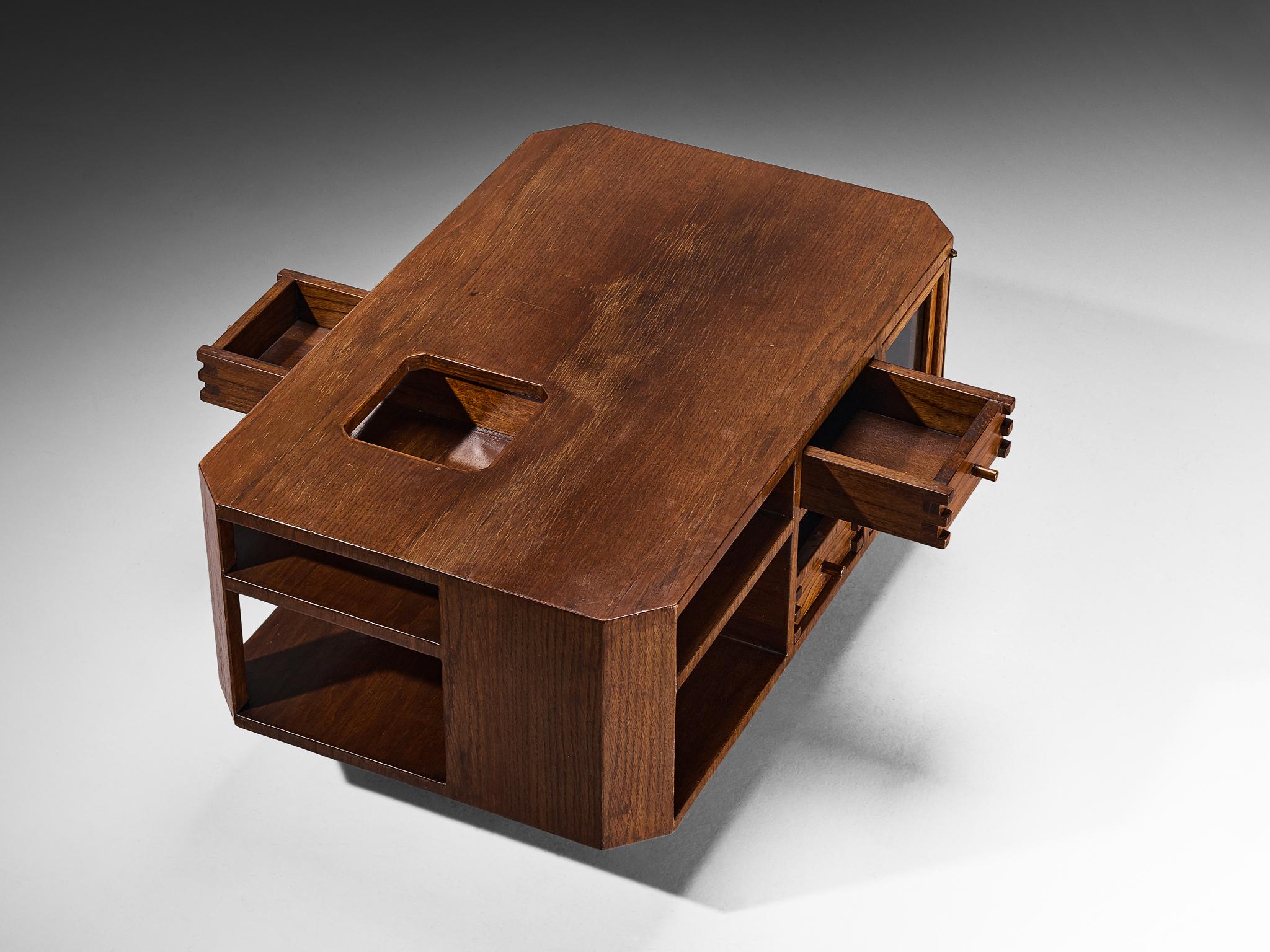 Giuseppe Rivadossi Coffee Table with Storage Compartments in Oak For Sale 1