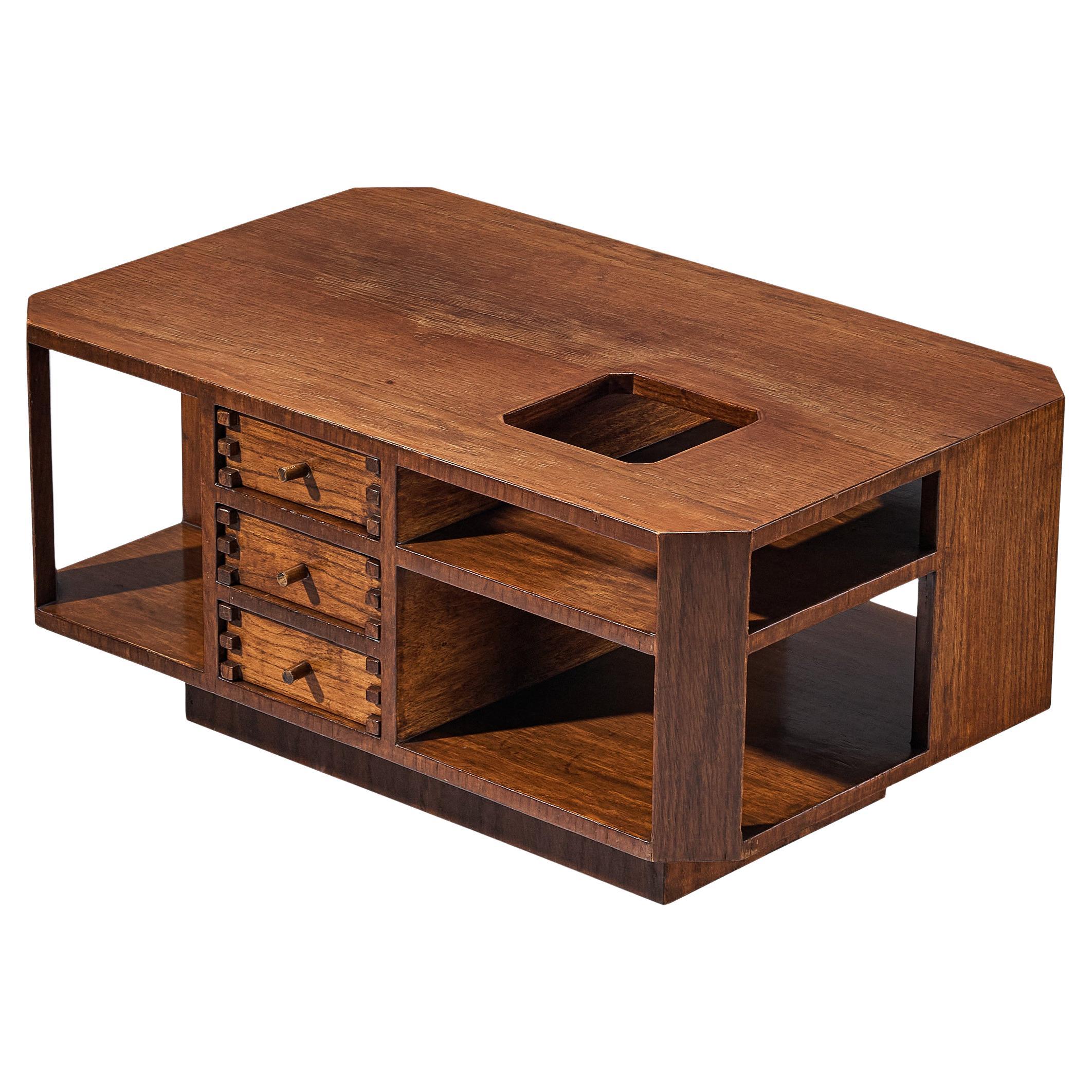 Giuseppe Rivadossi Coffee Table with Storage Compartments in Oak For Sale