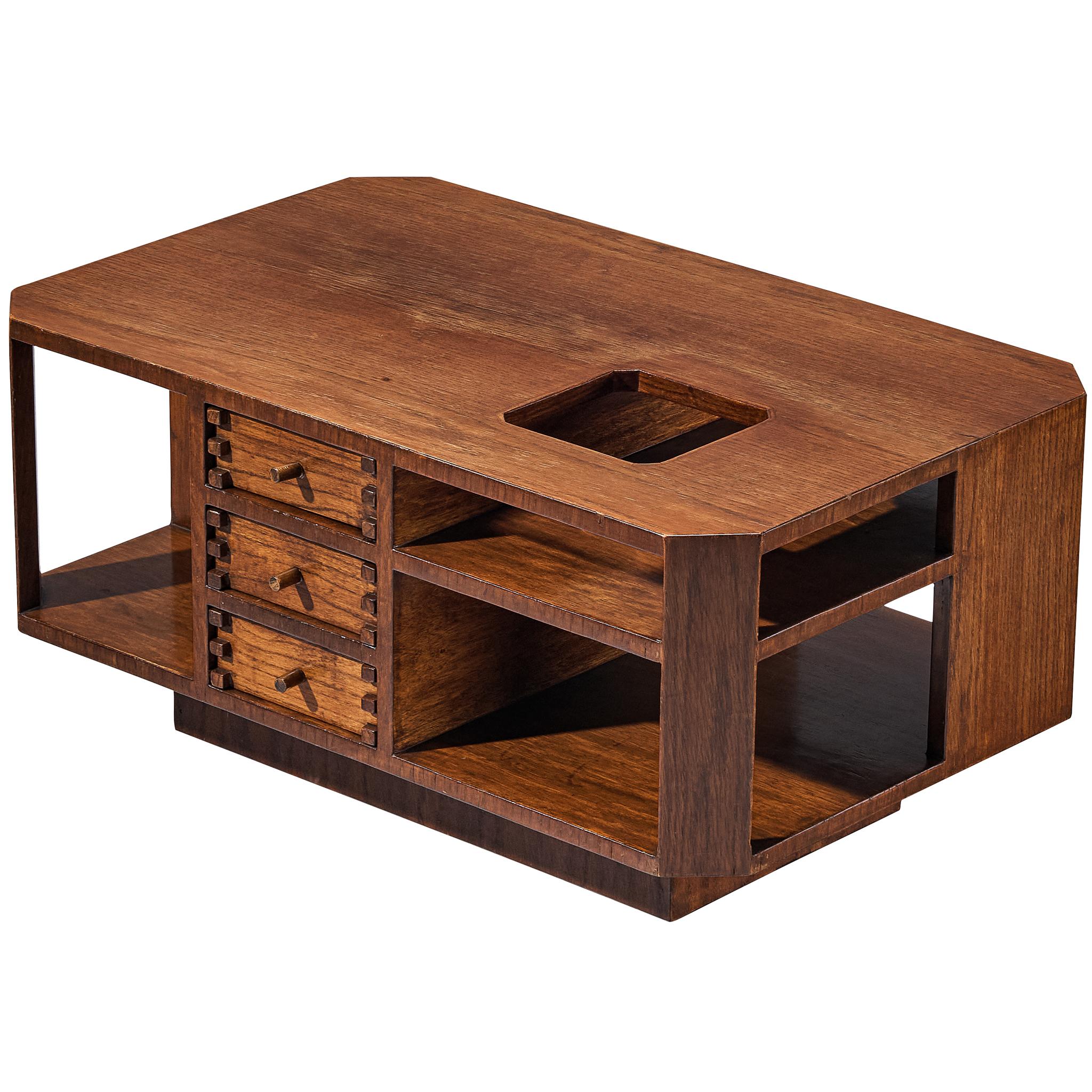 Giuseppe Rivadossi Coffee Table with Storage Compartments in Oak