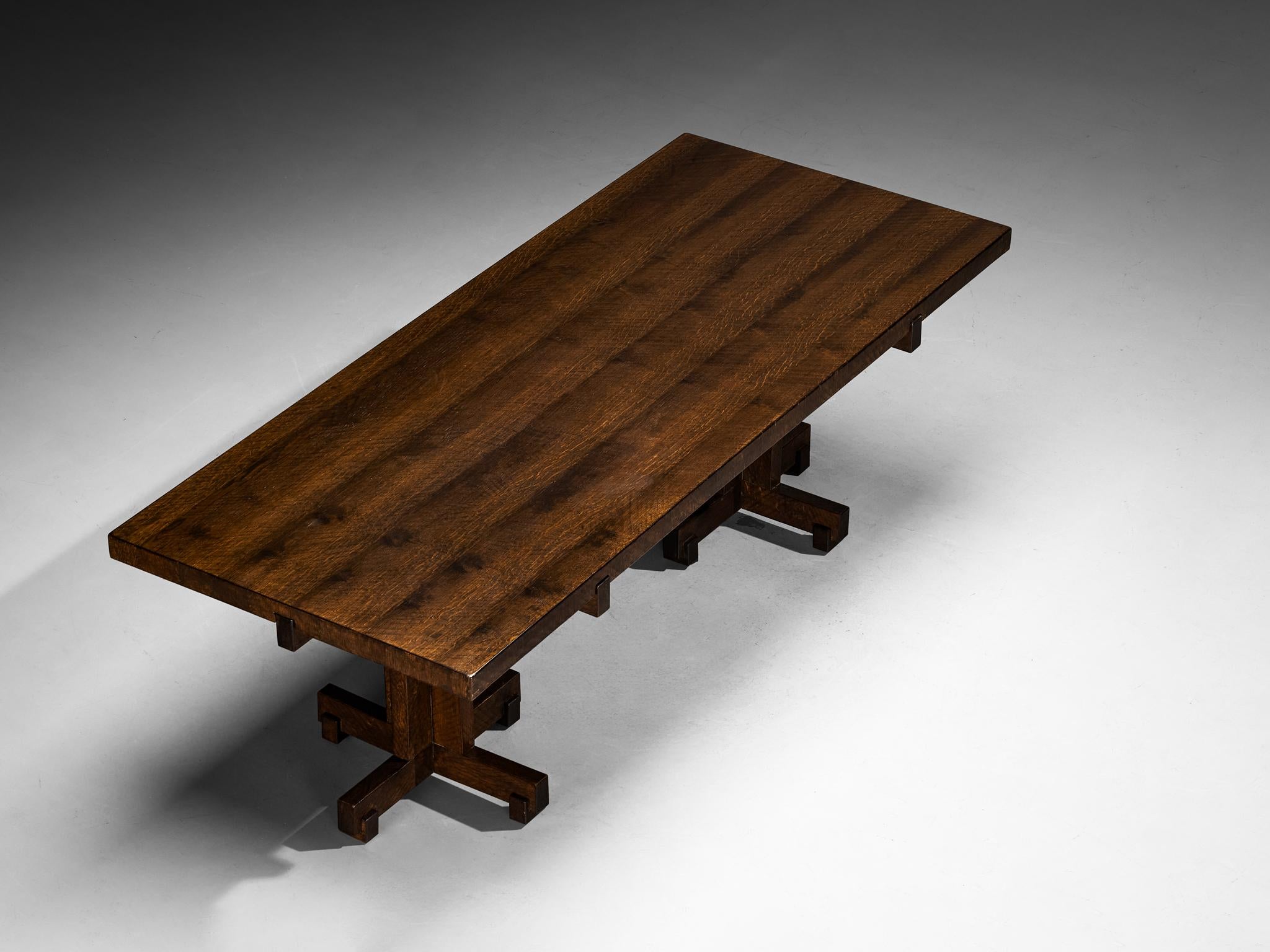 Post-Modern Giuseppe Rivadossi Dining Table in Oak with Cross Shaped Double Base For Sale
