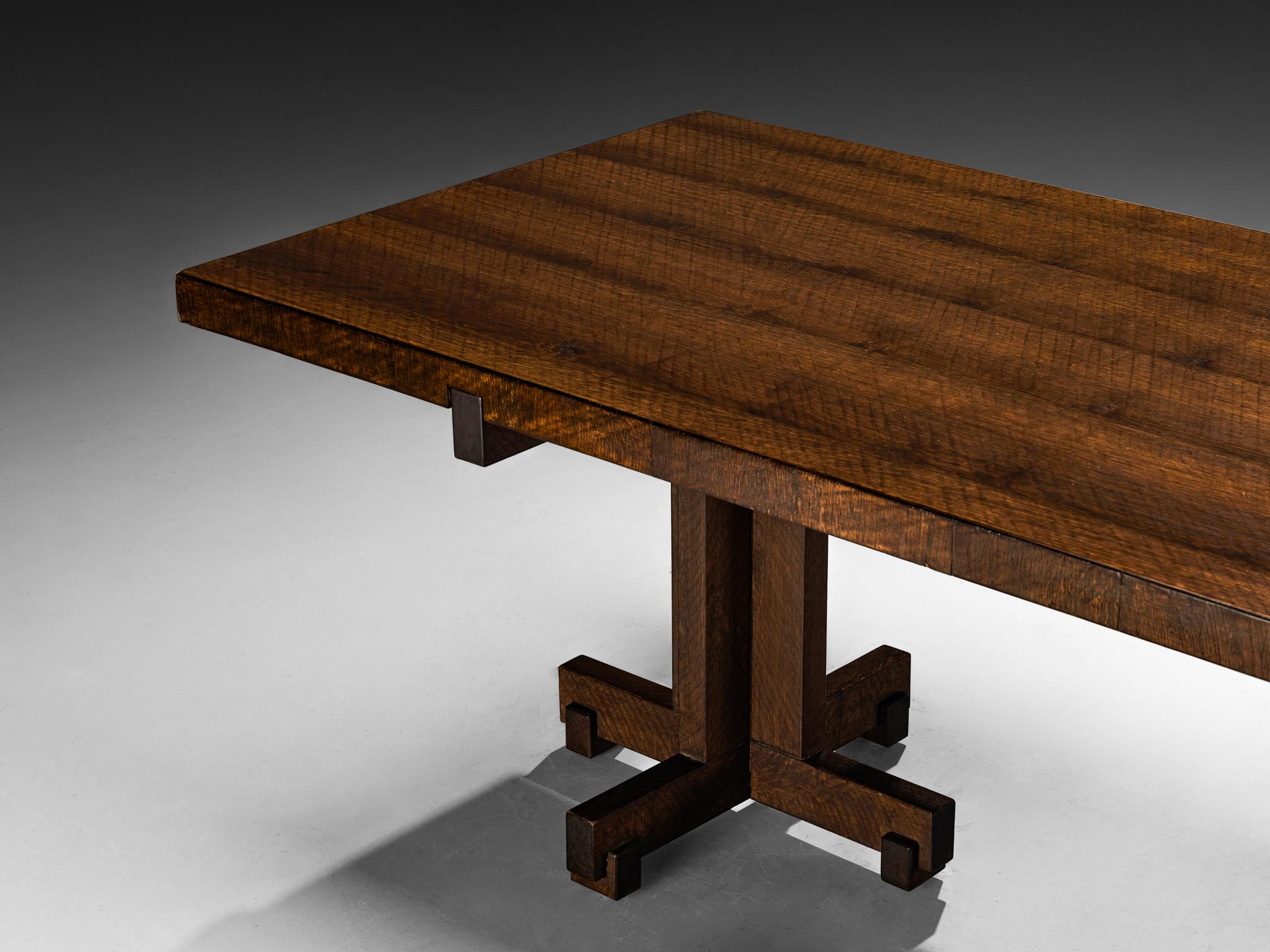 Italian Giuseppe Rivadossi Dining Table in Oak with Cross Shaped Double Base For Sale