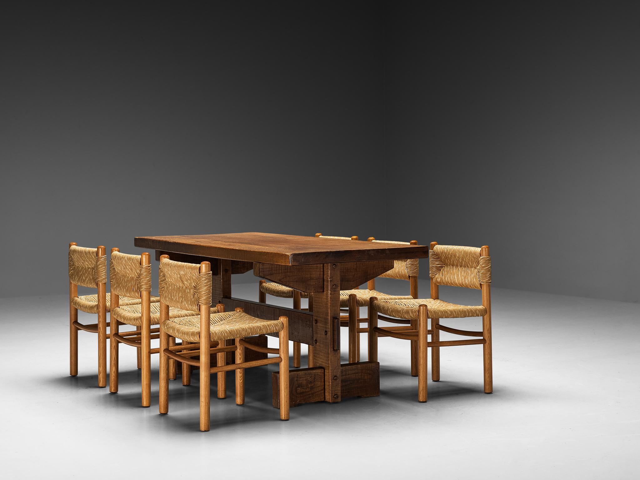 20th Century Giuseppe Rivadossi Dining Table with Set of Six French Dining Chairs  For Sale