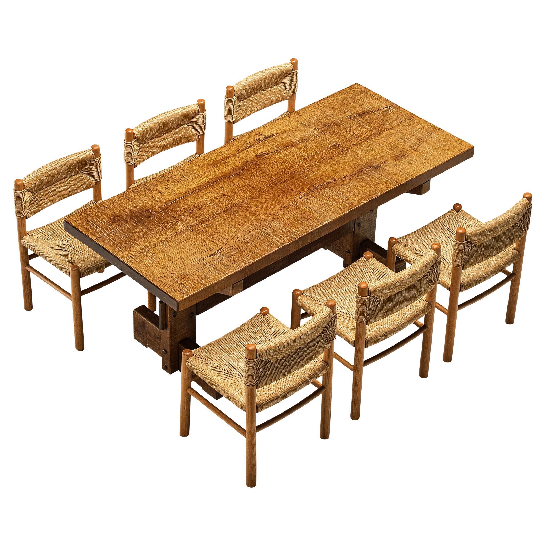 Giuseppe Rivadossi Dining Table with Set of Six French Dining Chairs 