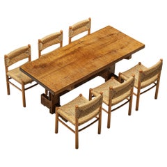 Giuseppe Rivadossi Dining Table with Set of Six French Dining Chairs 