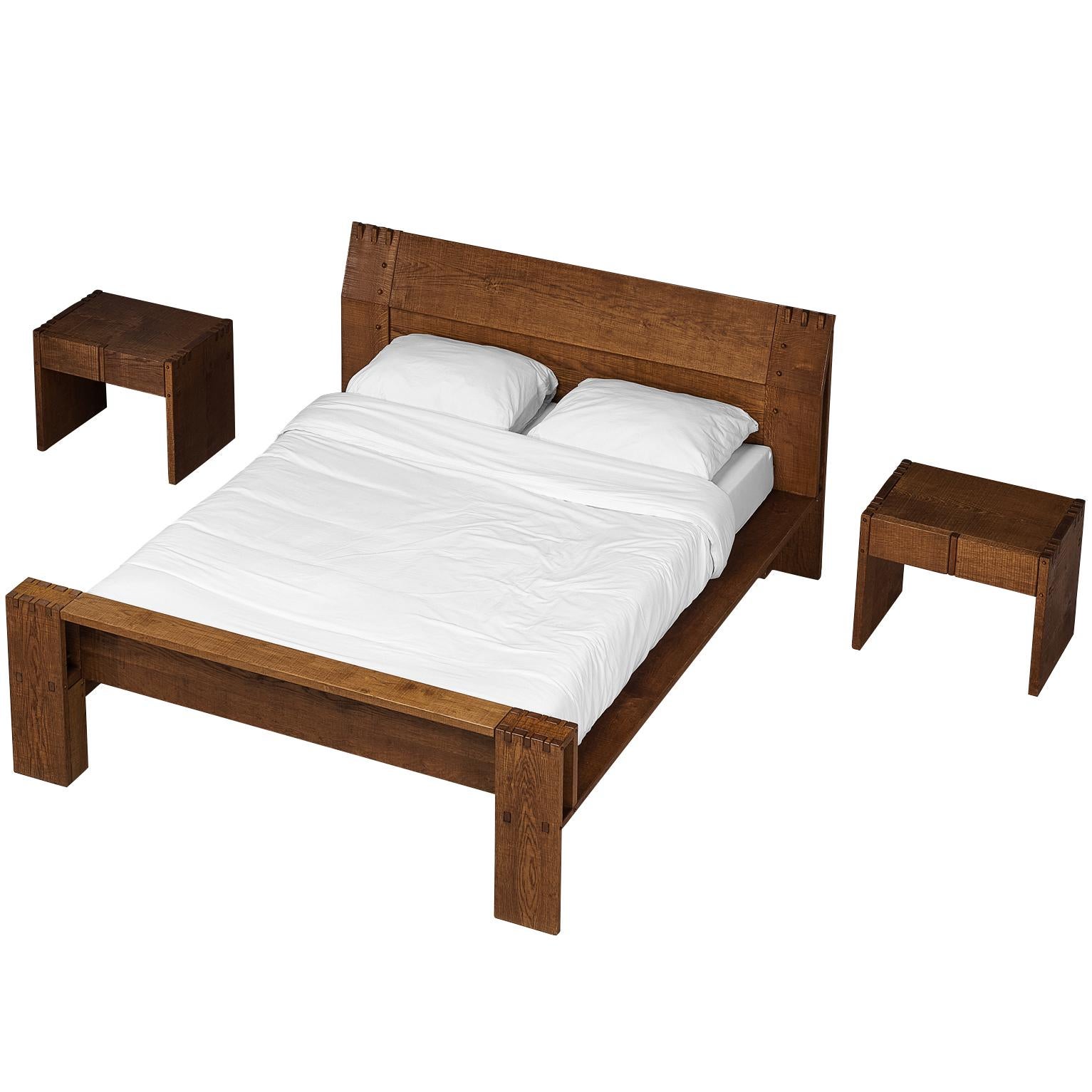 Giuseppe Rivadossi Double Bed with Matching Nightstands in Oak 140cm/55in For Sale
