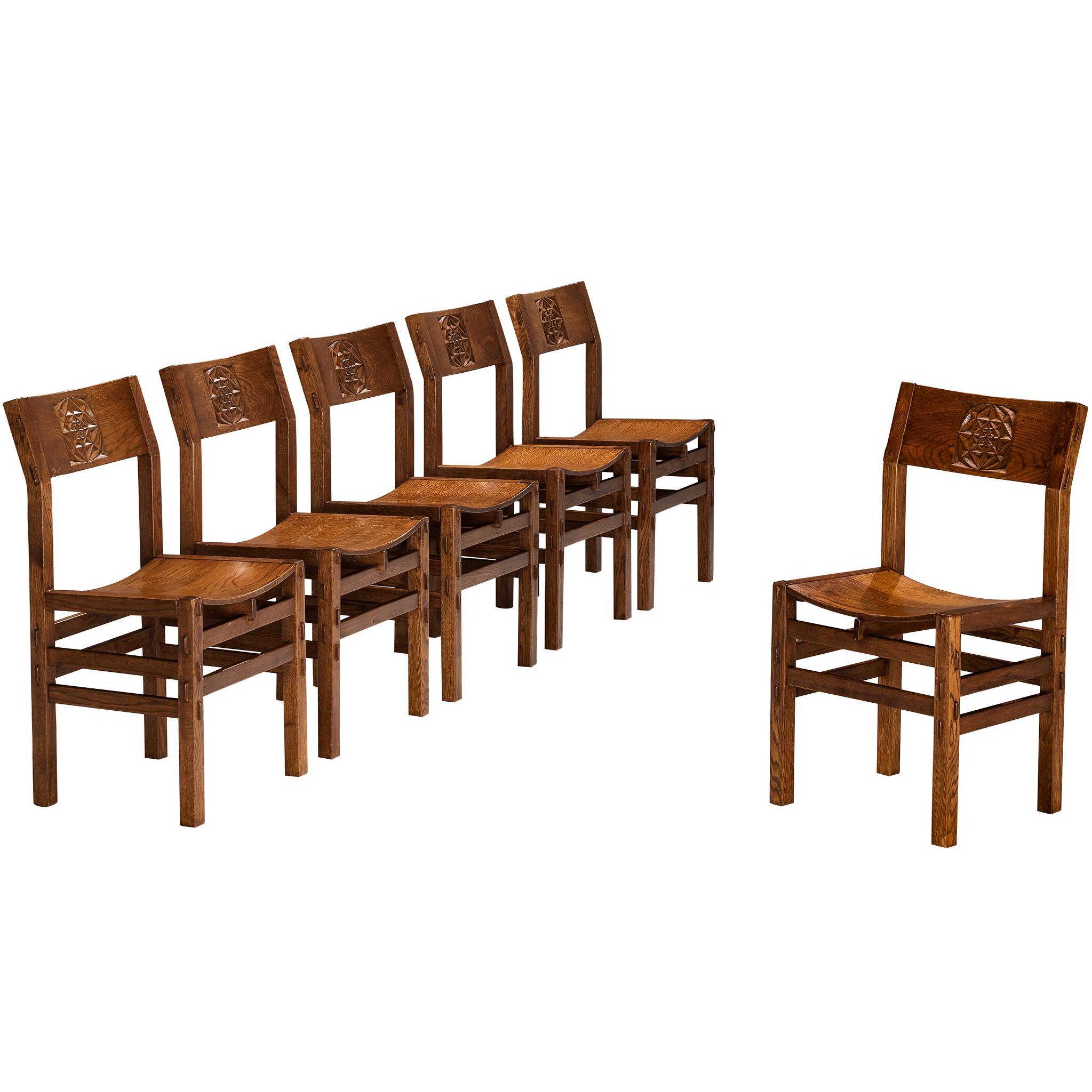 Giuseppe Rivadossi per Officina Rivadossi Sedie da pranzo con intagli in Oak