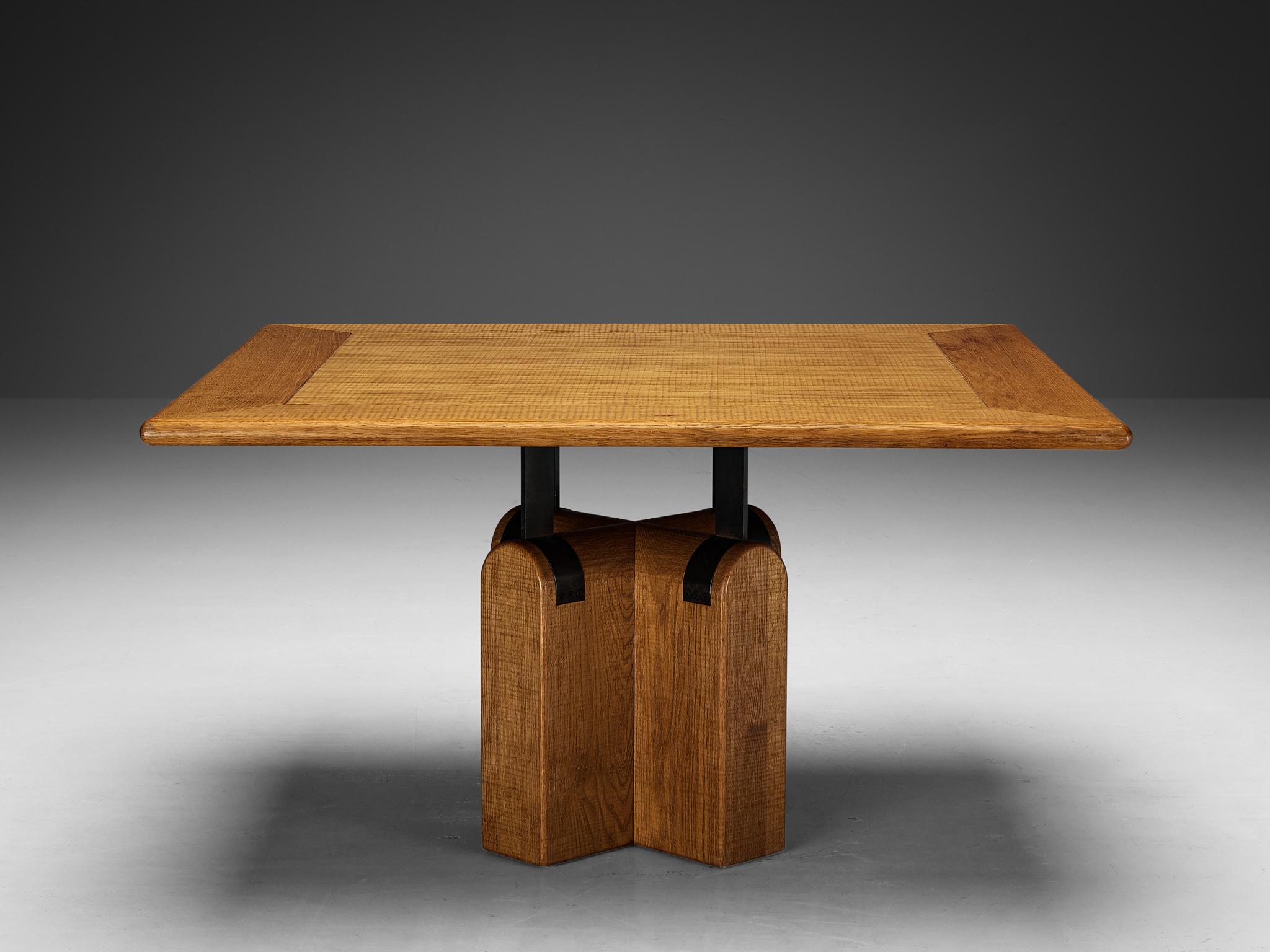 Late 20th Century Giuseppe Rivadossi for Officina Rivadossi Dining Table in Oak and Iron  For Sale