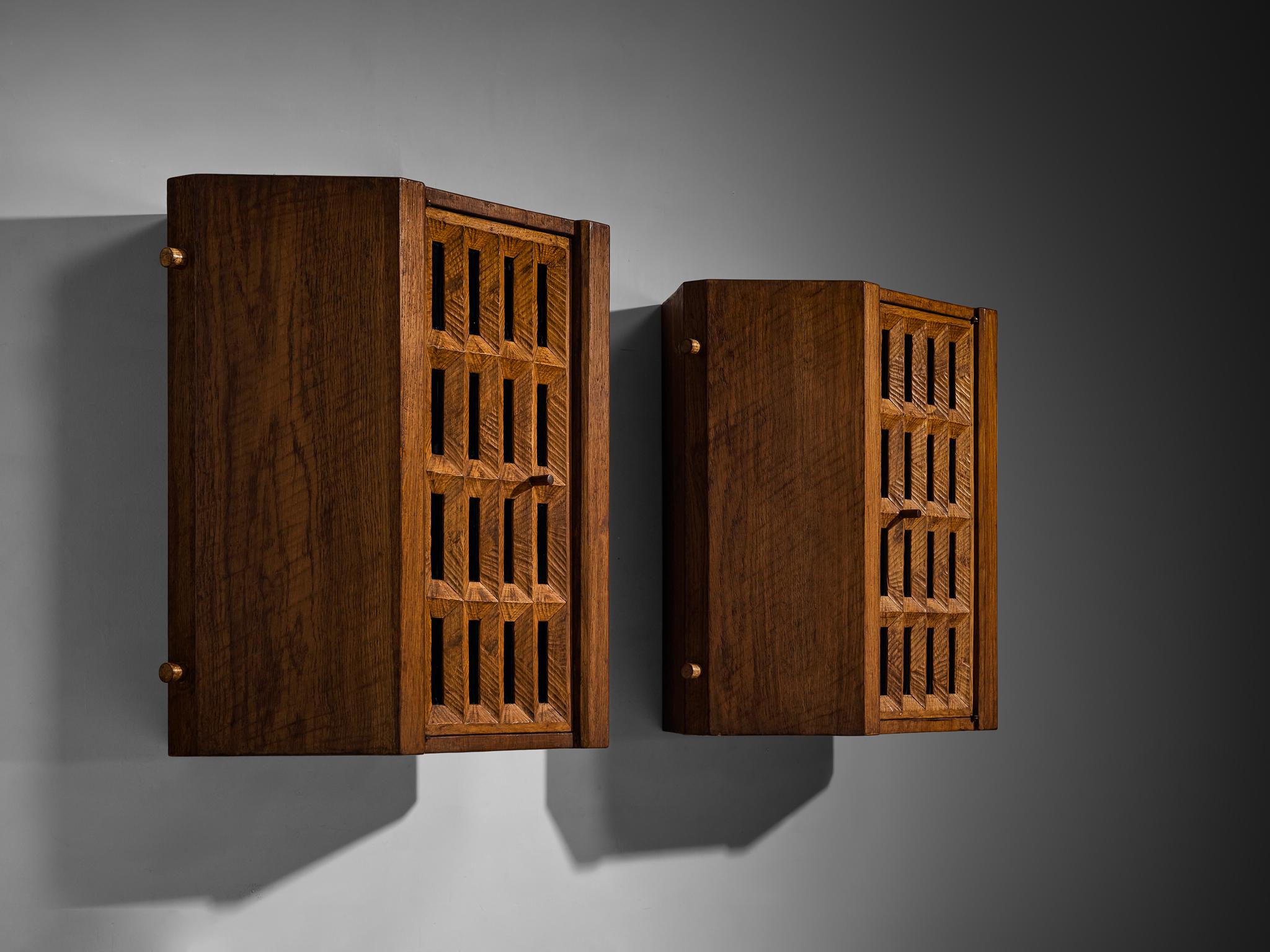 Mid-Century Modern Giuseppe Rivadossi pour Officina Rivadossi Armoires suspendues en Oak Oak et verre