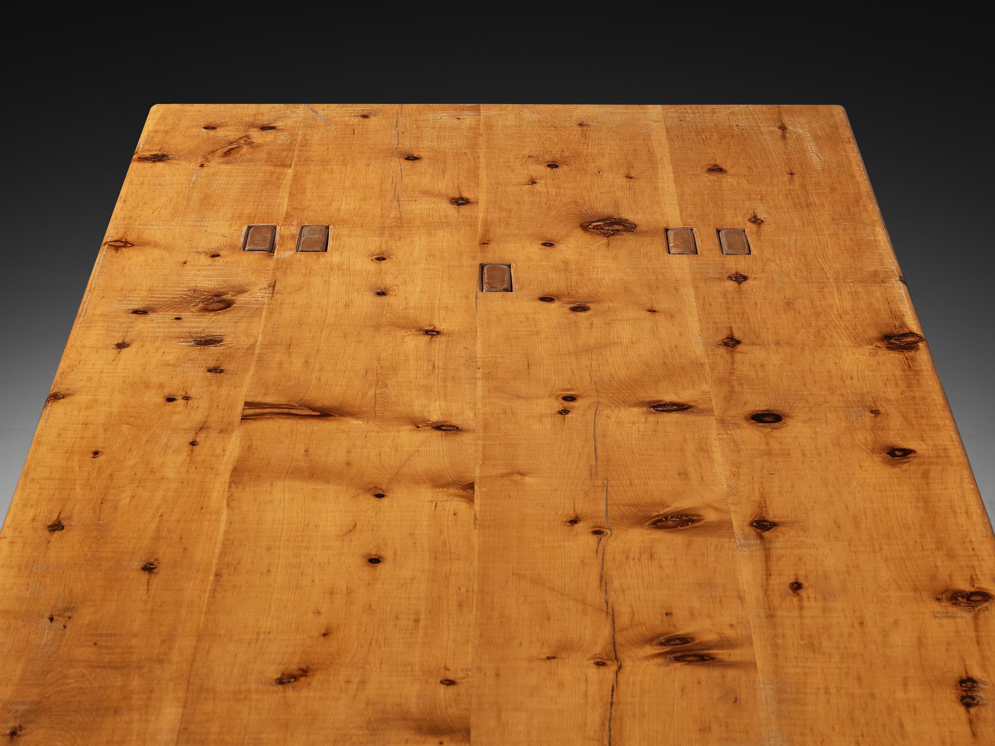 Late 20th Century Giuseppe Rivadossi for Officina Rivadossi Large Dining Table in Pine For Sale