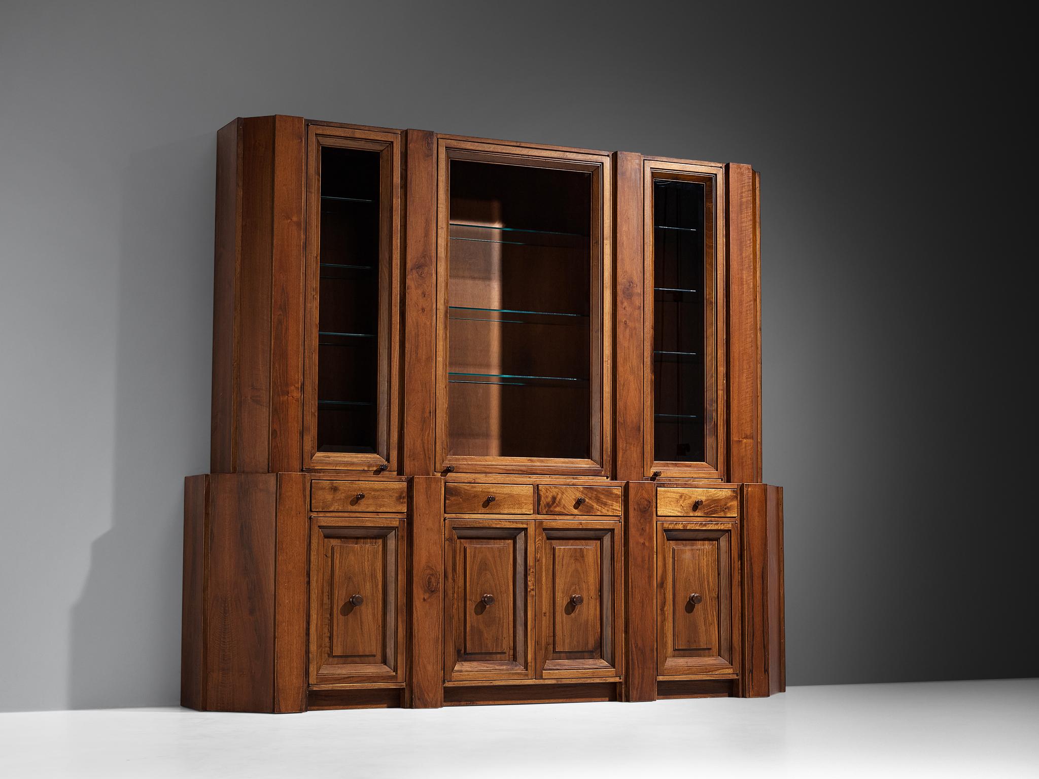 Glass Giuseppe Rivadossi for Officina Rivadossi Library in Walnut For Sale