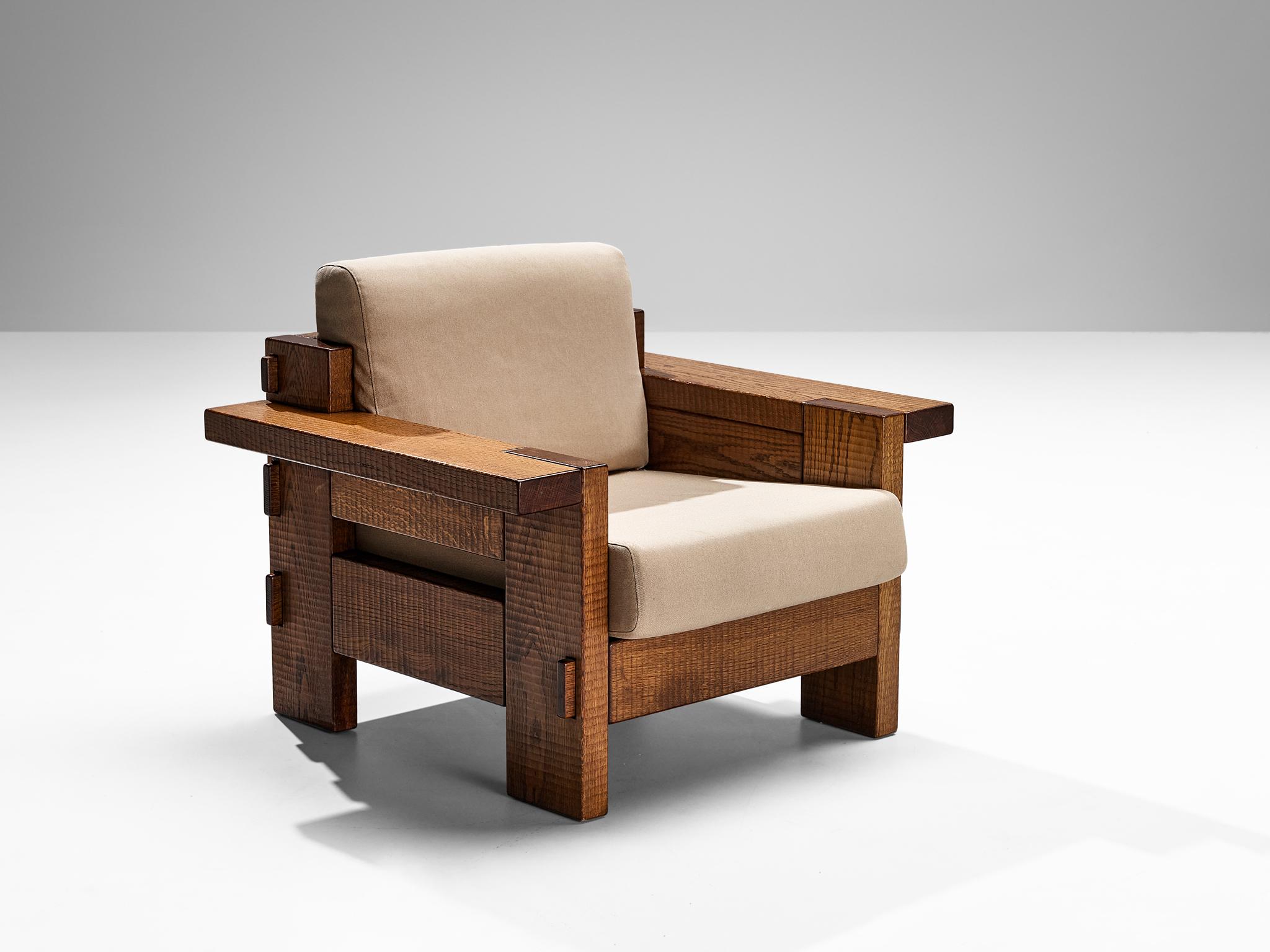 Giuseppe Rivadossi for Officina Rivadossi Pair of Lounge Chairs in Oak In Good Condition In Waalwijk, NL