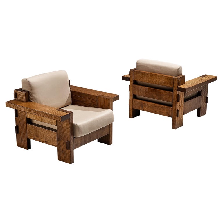 Giuseppe Rivadossi for Officina Rivadossi Pair of Lounge Chairs in Oak For Sale
