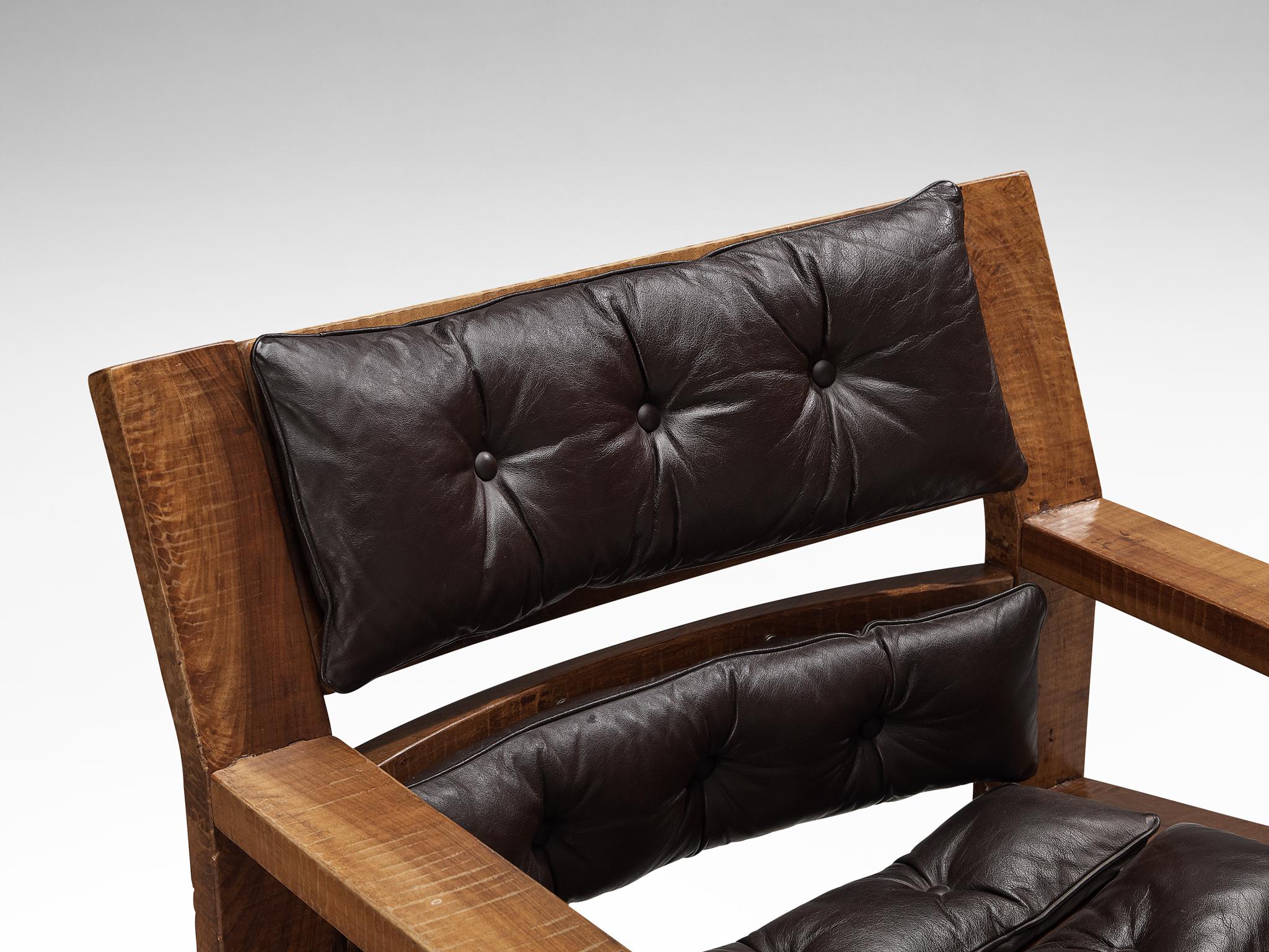 Italian Giuseppe Rivadossi for Officina Rivadossi Pair of Lounge Chairs in Walnut
