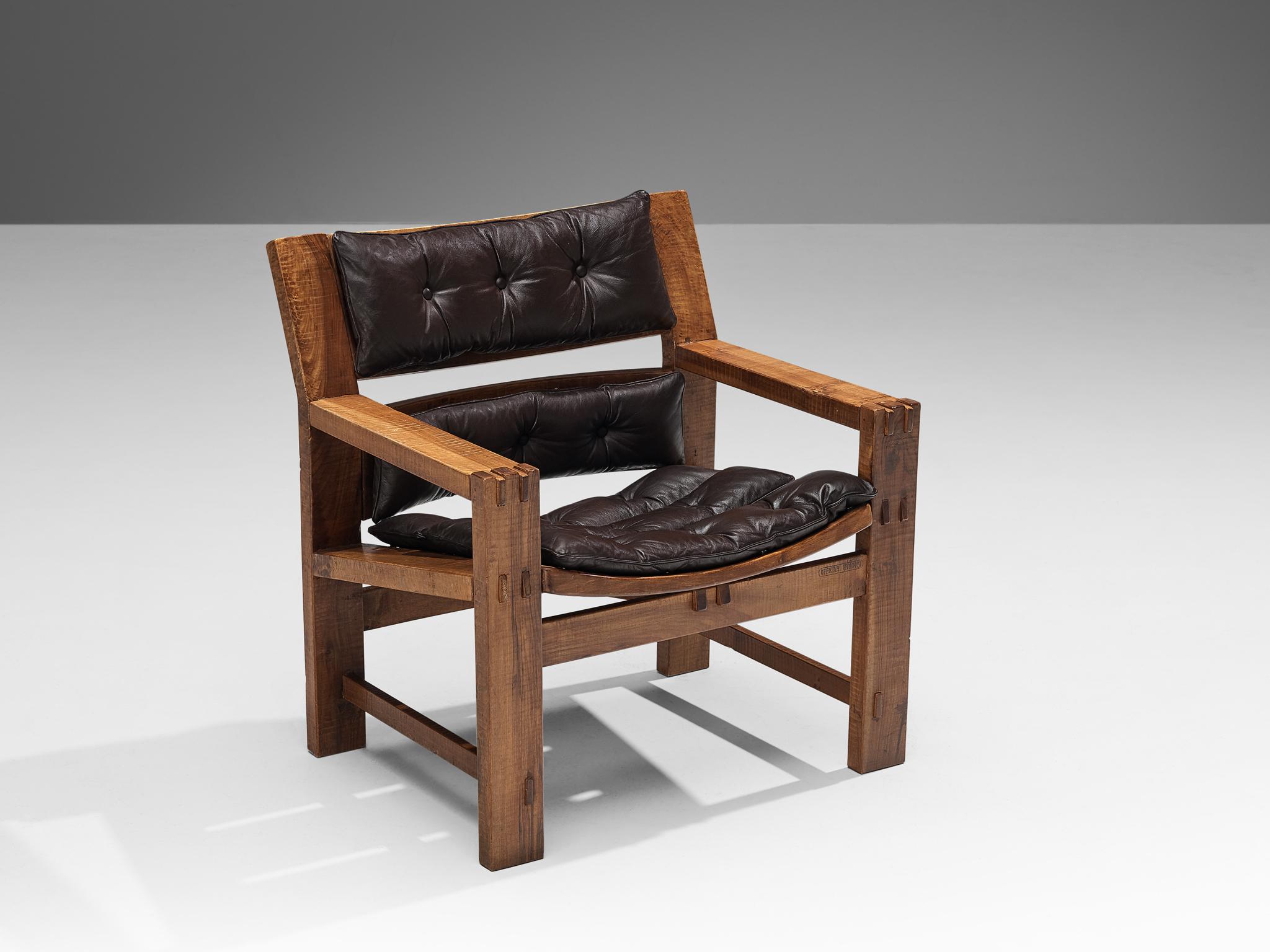 Late 20th Century Giuseppe Rivadossi for Officina Rivadossi Pair of Lounge Chairs in Walnut
