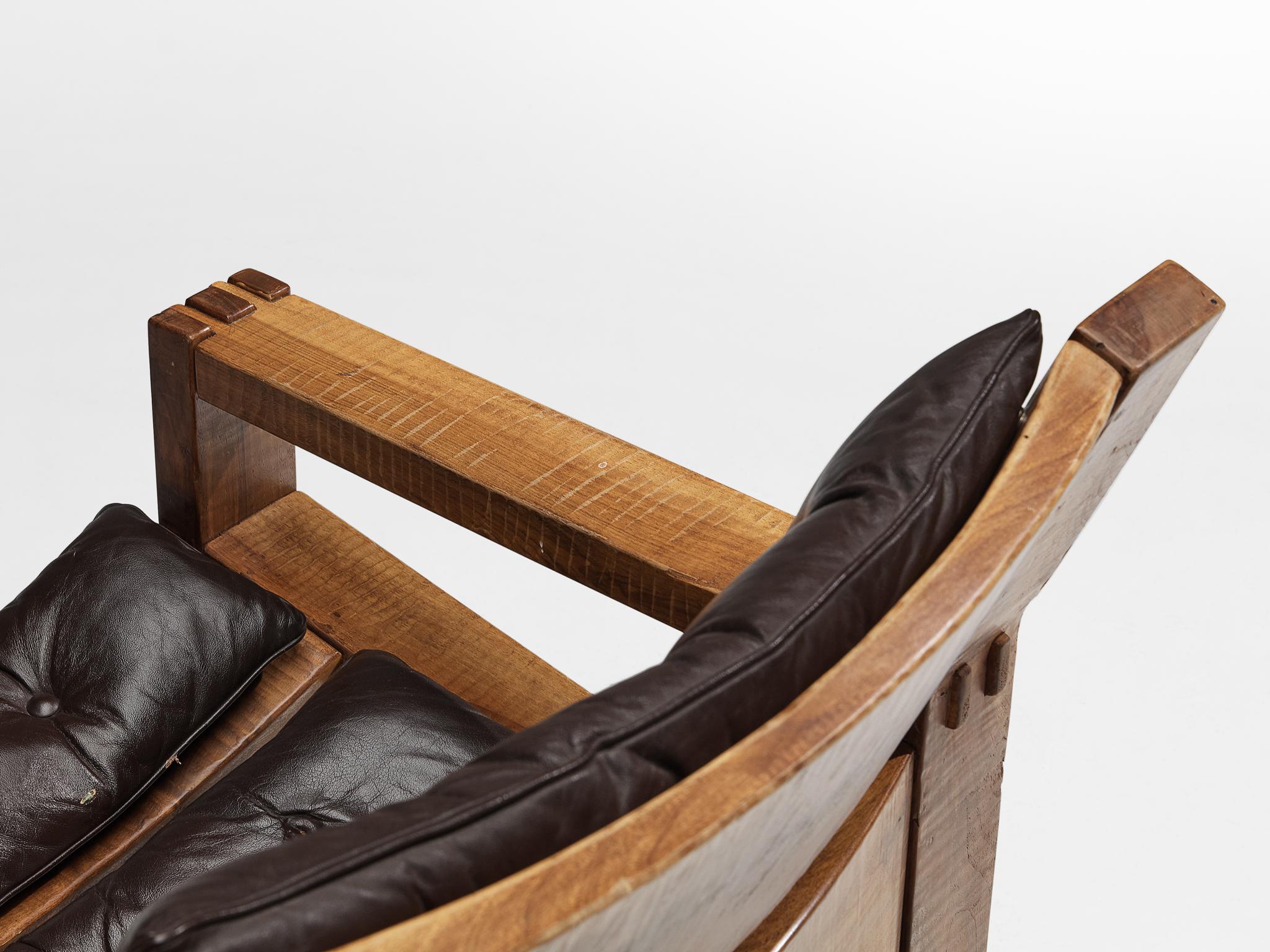 Leather Giuseppe Rivadossi for Officina Rivadossi Pair of Lounge Chairs in Walnut