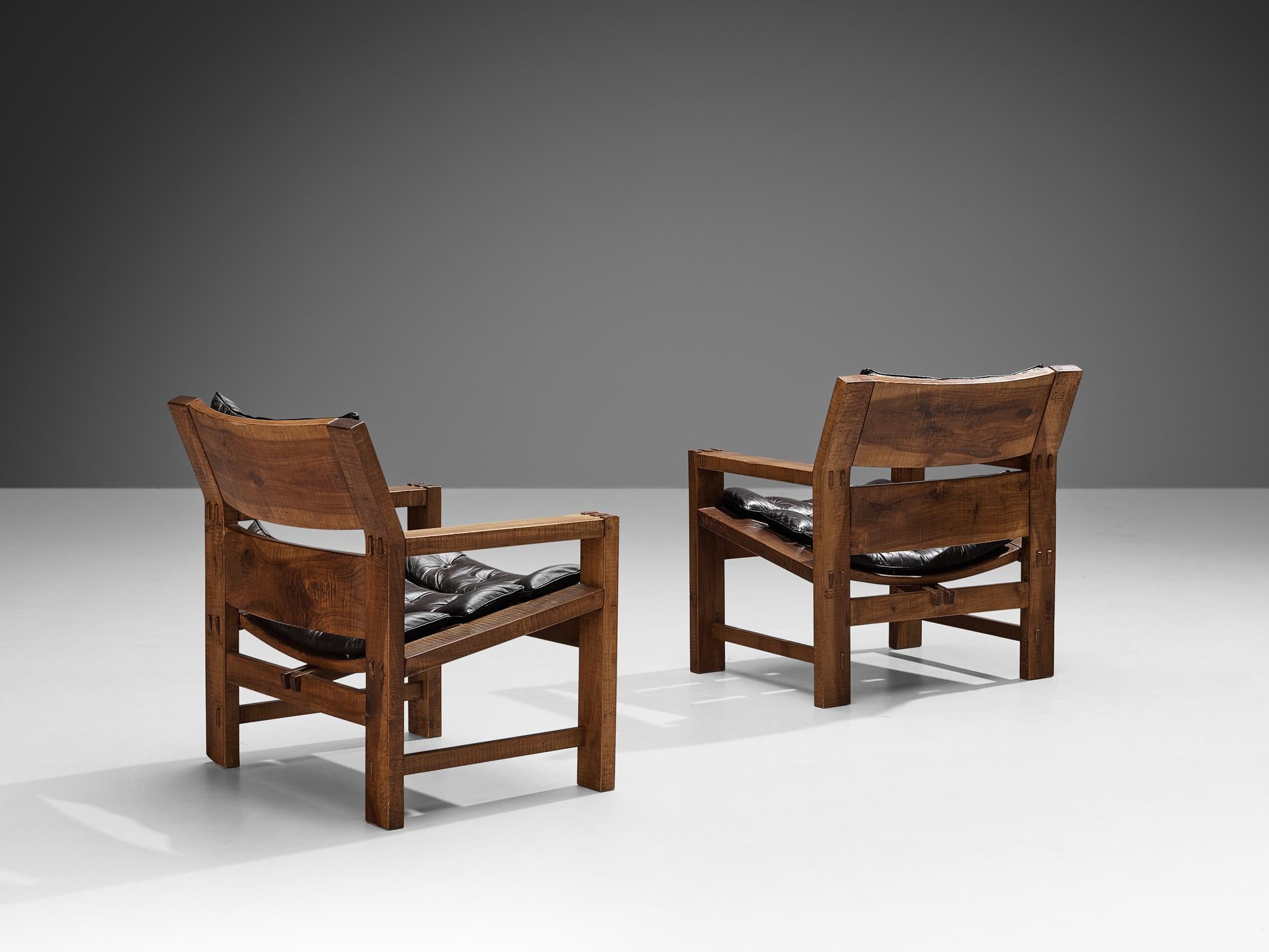 Giuseppe Rivadossi for Officina Rivadossi Pair of Lounge Chairs in Walnut 1