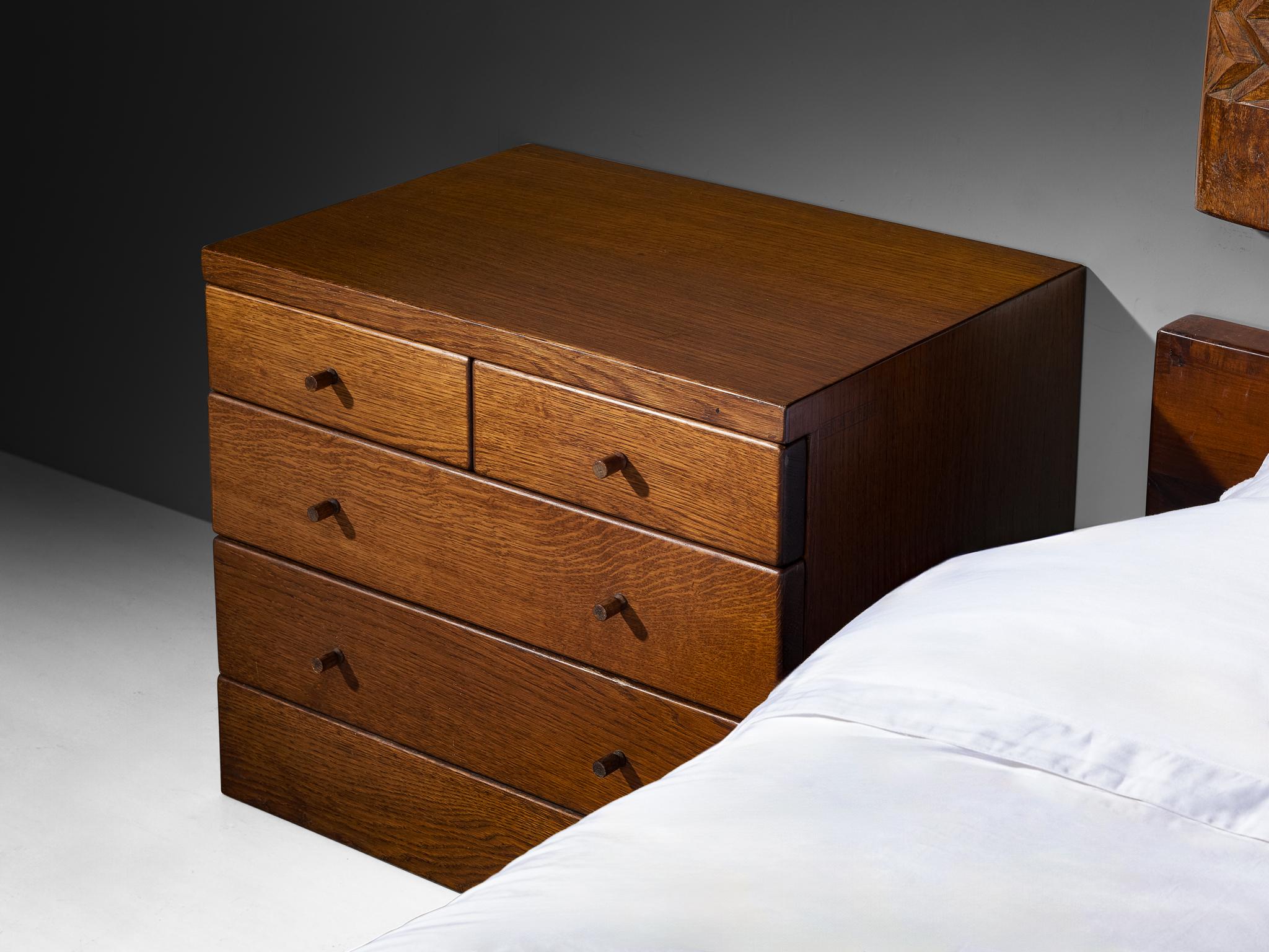 Giuseppe Rivadossi for Officina Rivadossi Queen Bed with Nightstands in Oak For Sale 1