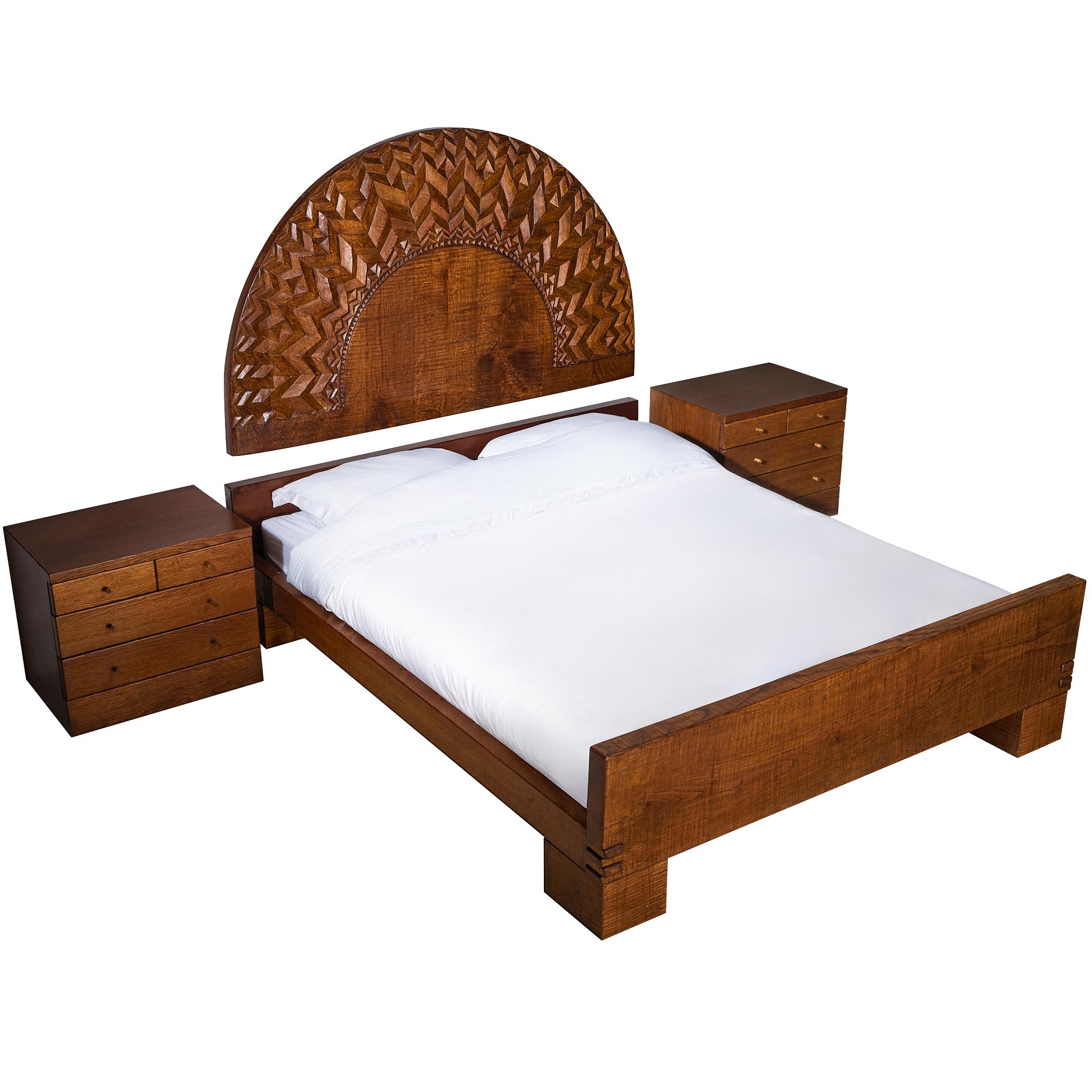 Giuseppe Rivadossi for Officina Rivadossi Queen Bed with Nightstands in Oak
