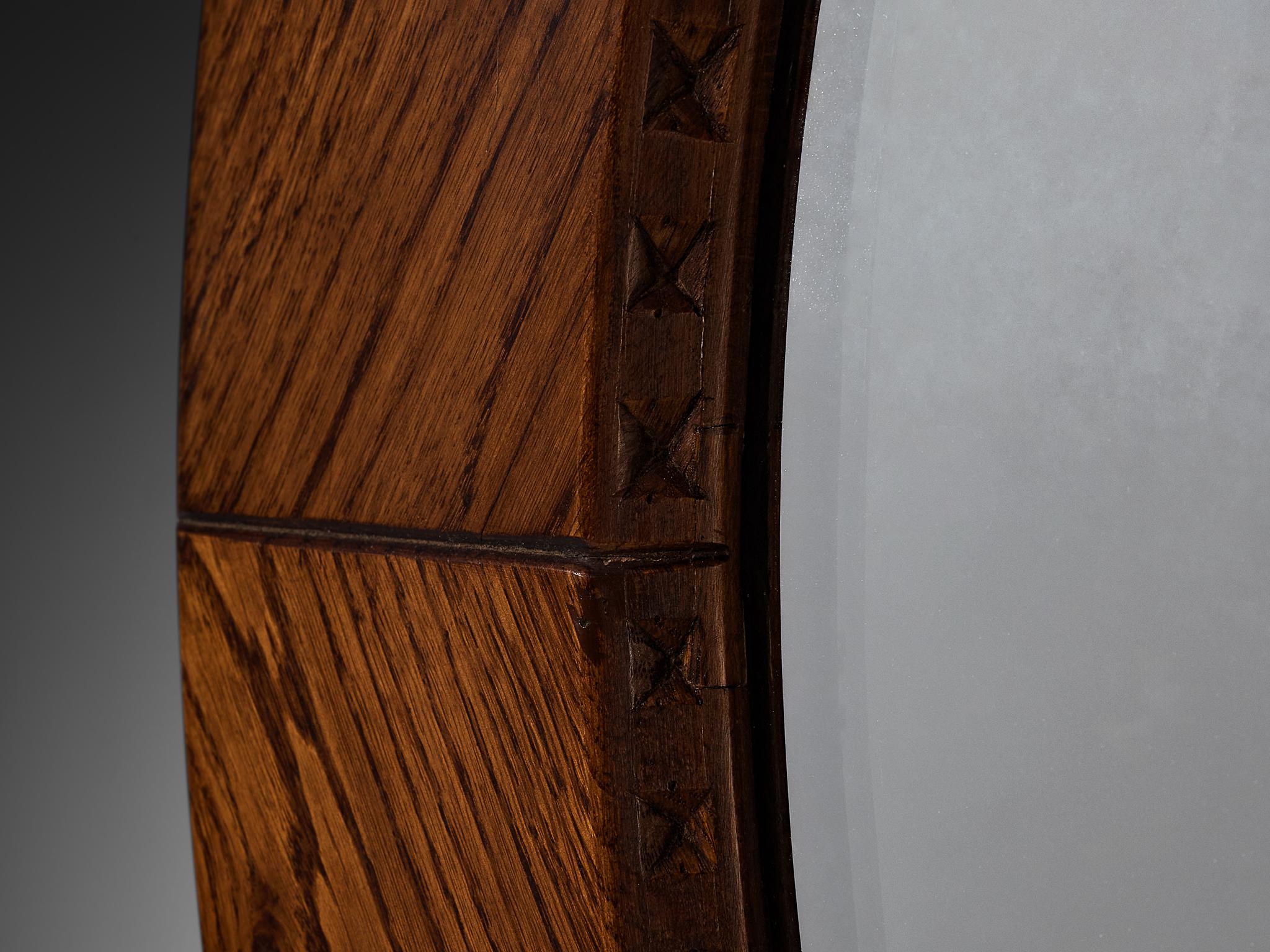 Giuseppe Rivadossi for Officina Rivadossi Round Mirror with Oak Frame For Sale 4