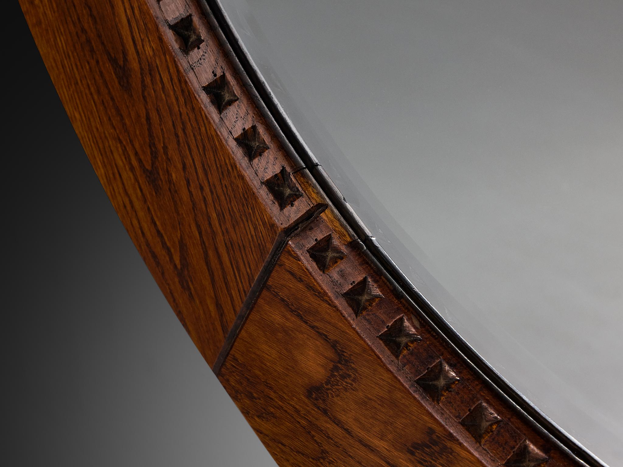 Giuseppe Rivadossi for Officina Rivadossi Round Mirror with Oak Frame For Sale 5