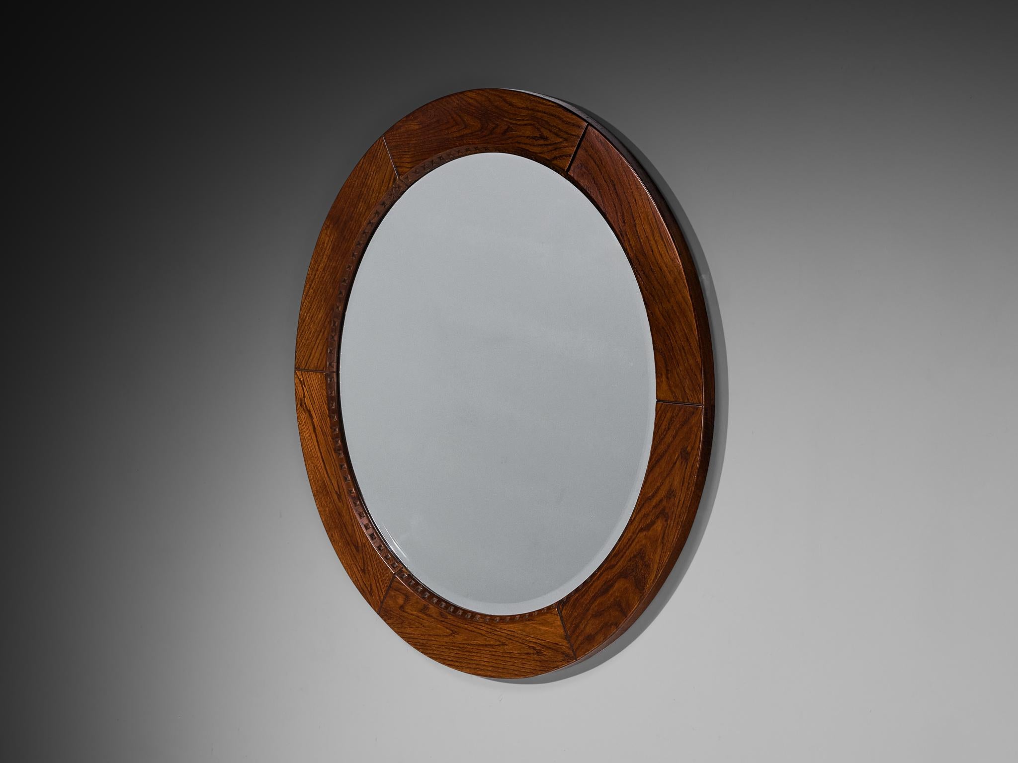 Giuseppe Rivadossi for Officina Rivadossi Round Mirror with Oak Frame For Sale 2