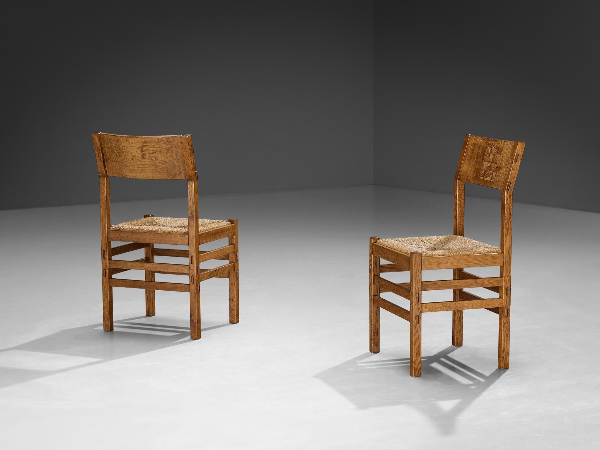 Giuseppe Rivadossi for Officina Rivadossi Set of Four Dining Chairs in Oak  For Sale 5