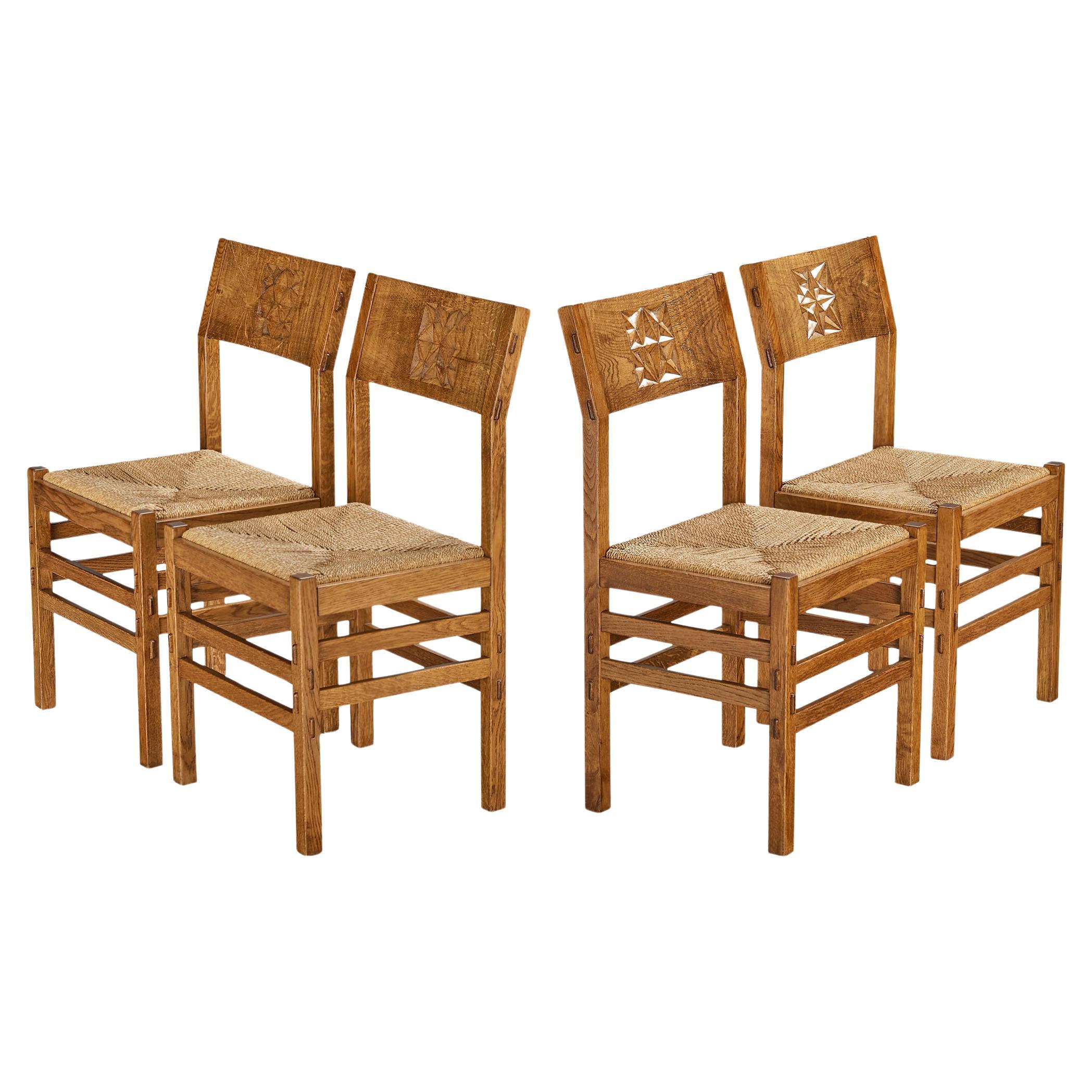 Giuseppe Rivadossi for Officina Rivadossi Set of Four Dining Chairs in Oak  For Sale