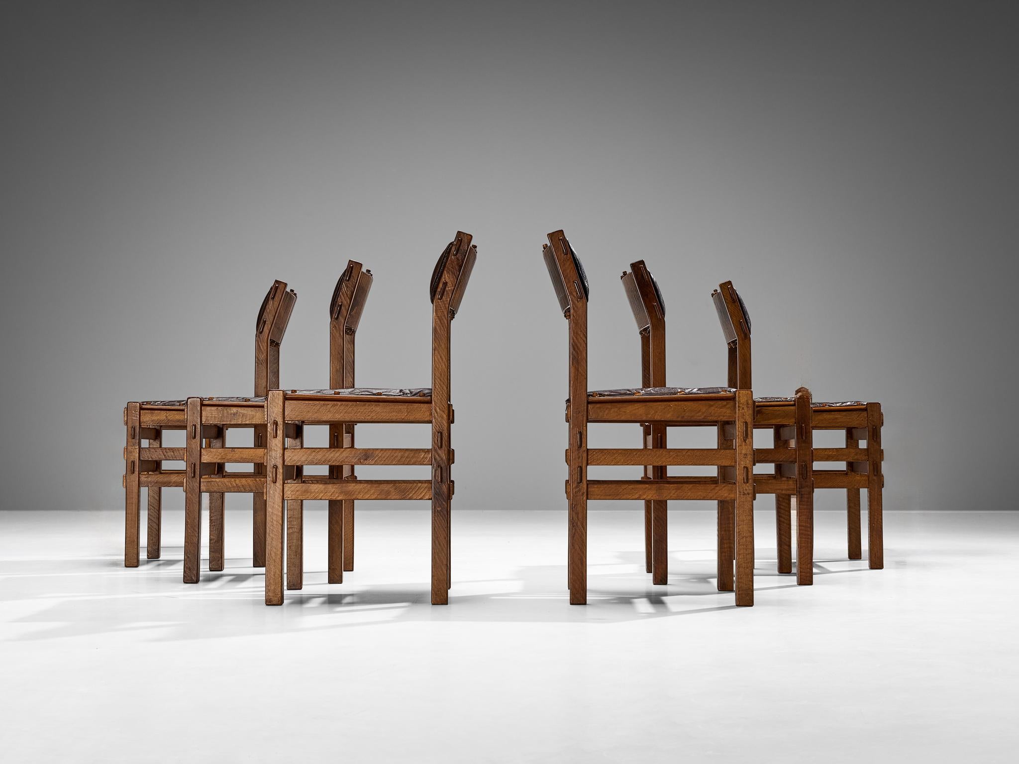 Mid-Century Modern Giuseppe Rivadossi for Officina Rivadossi Set of Six Dining Chairs  For Sale