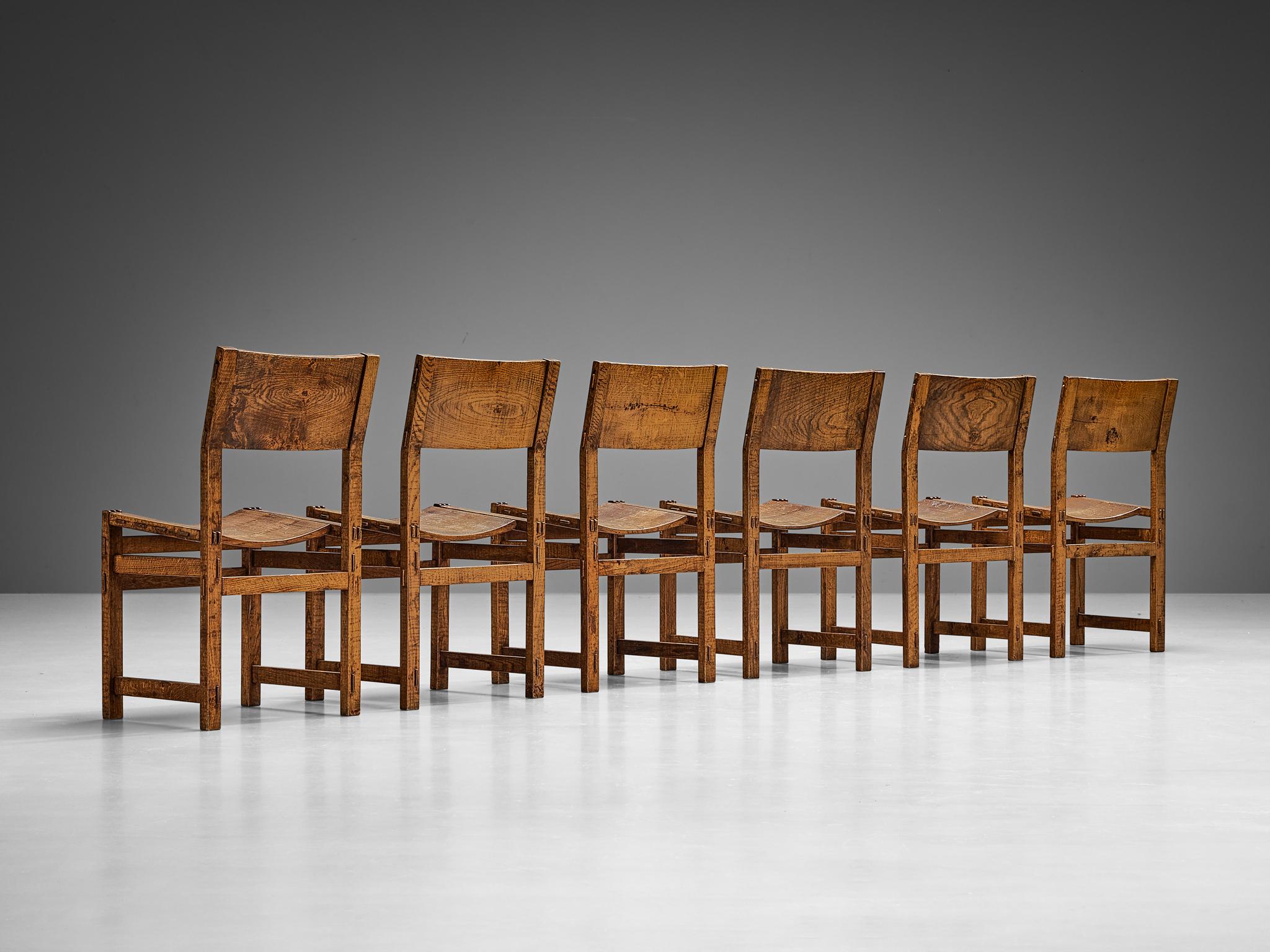 Giuseppe Rivadossi for Officina Rivadossi Set of Six Dining Chairs in Oak  For Sale 4