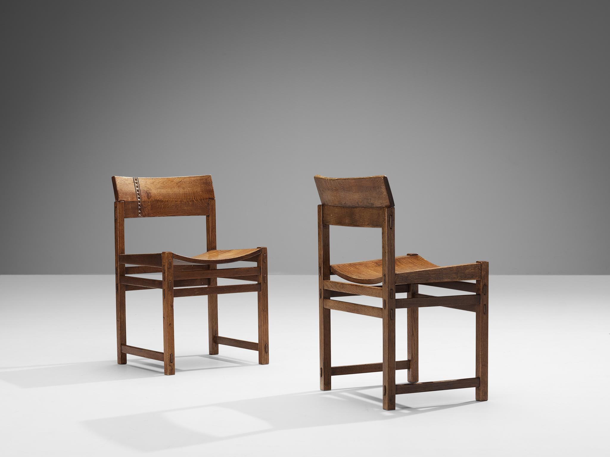 Mid-Century Modern Giuseppe Rivadossi for Officina Rivadossi Set of Six Dining Chairs in Oak