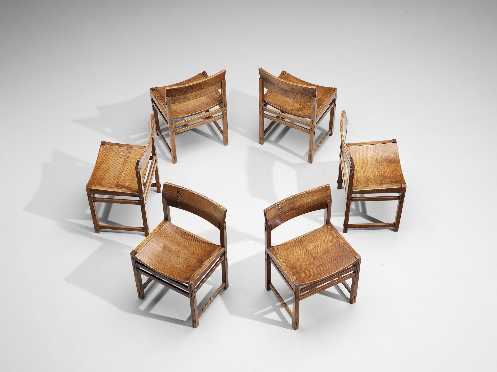 Italian Giuseppe Rivadossi for Officina Rivadossi Set of Six Dining Chairs in Oak