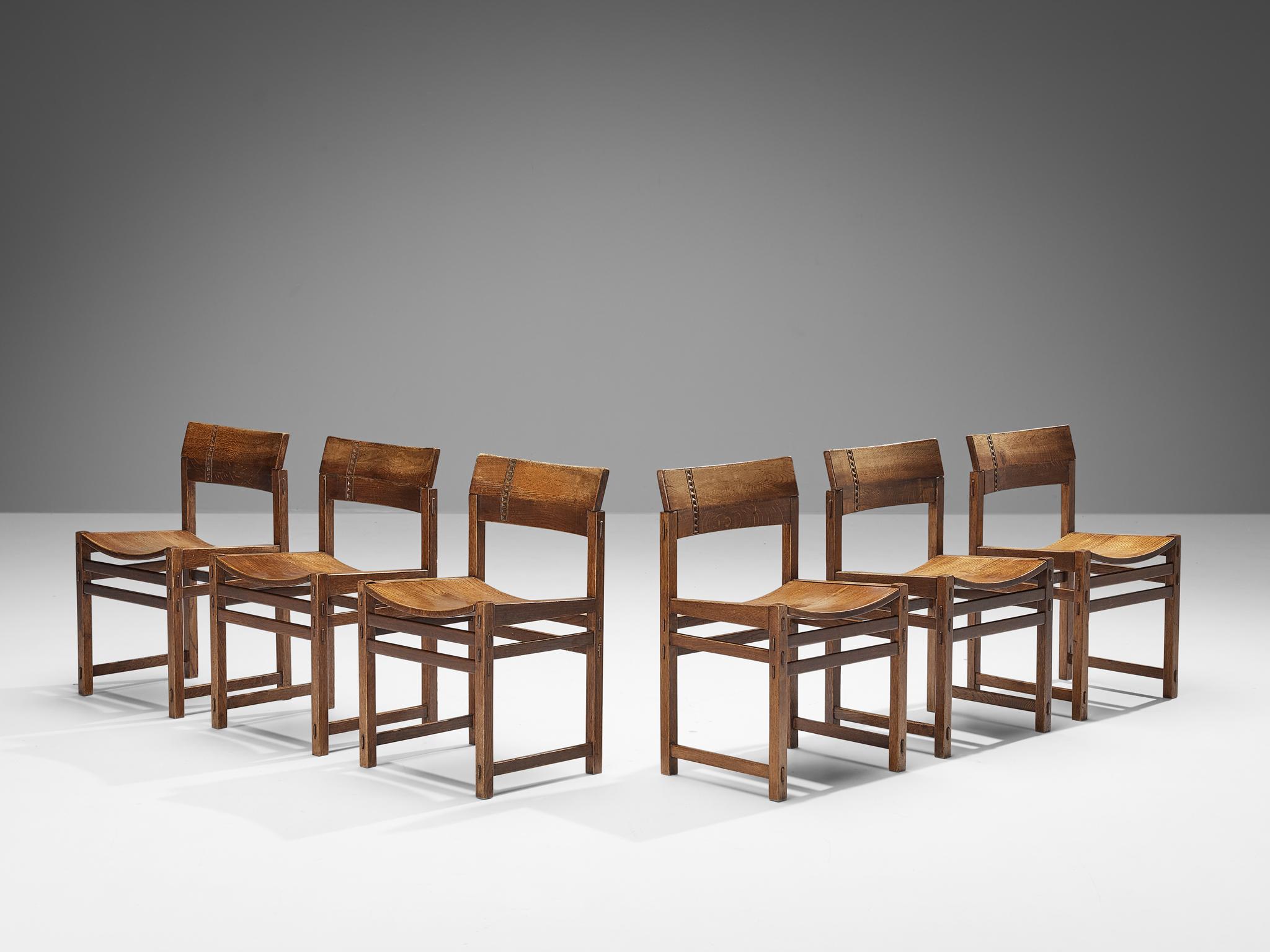 Giuseppe Rivadossi for Officina Rivadossi Set of Six Dining Chairs in Oak 1