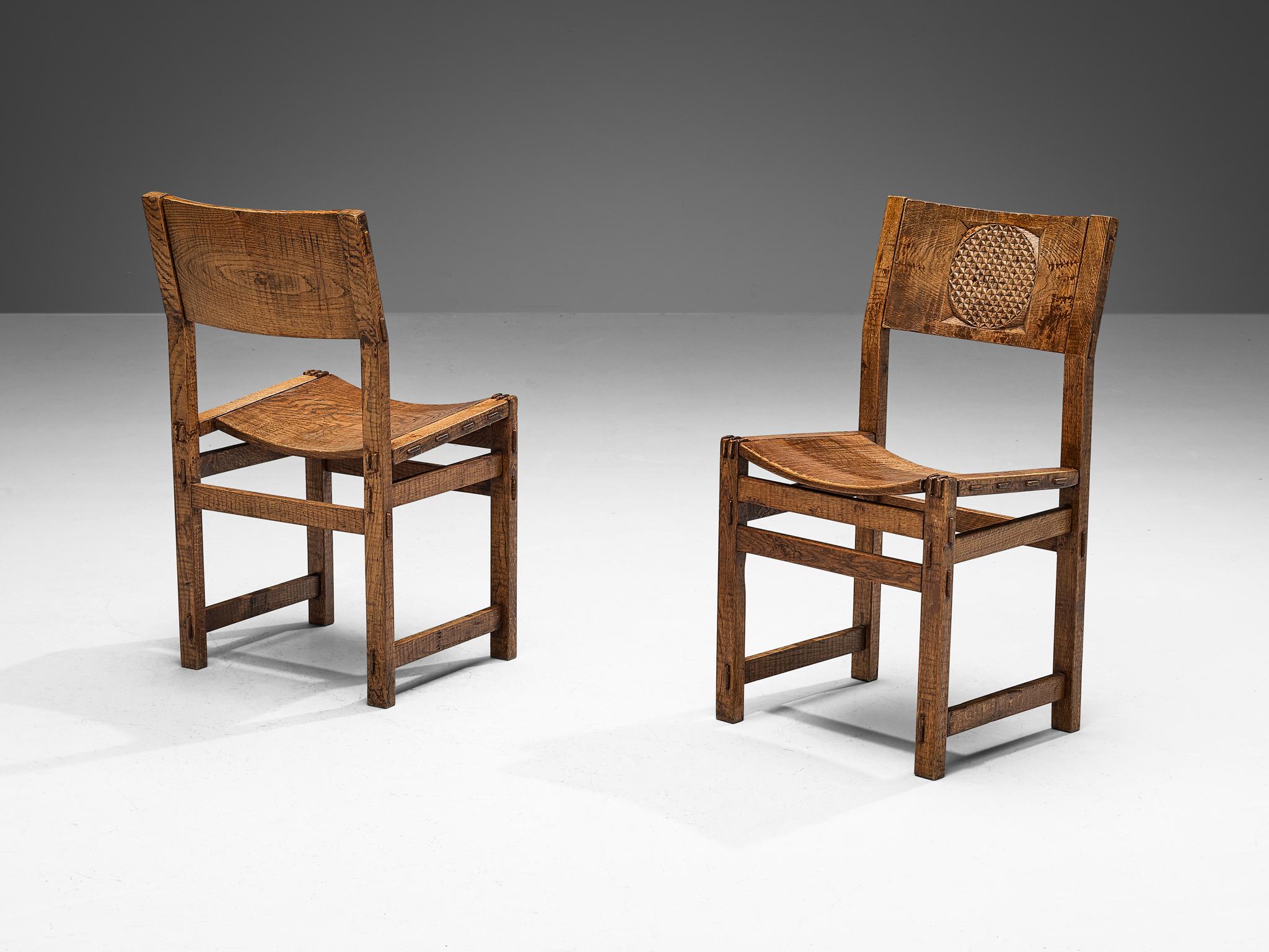 Giuseppe Rivadossi for Officina Rivadossi Set of Six Dining Chairs in Oak  For Sale 1
