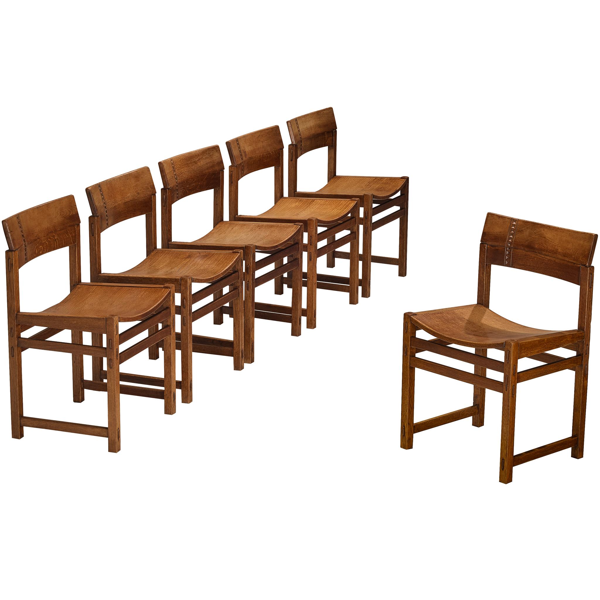 Giuseppe Rivadossi for Officina Rivadossi Set of Six Dining Chairs in Oak