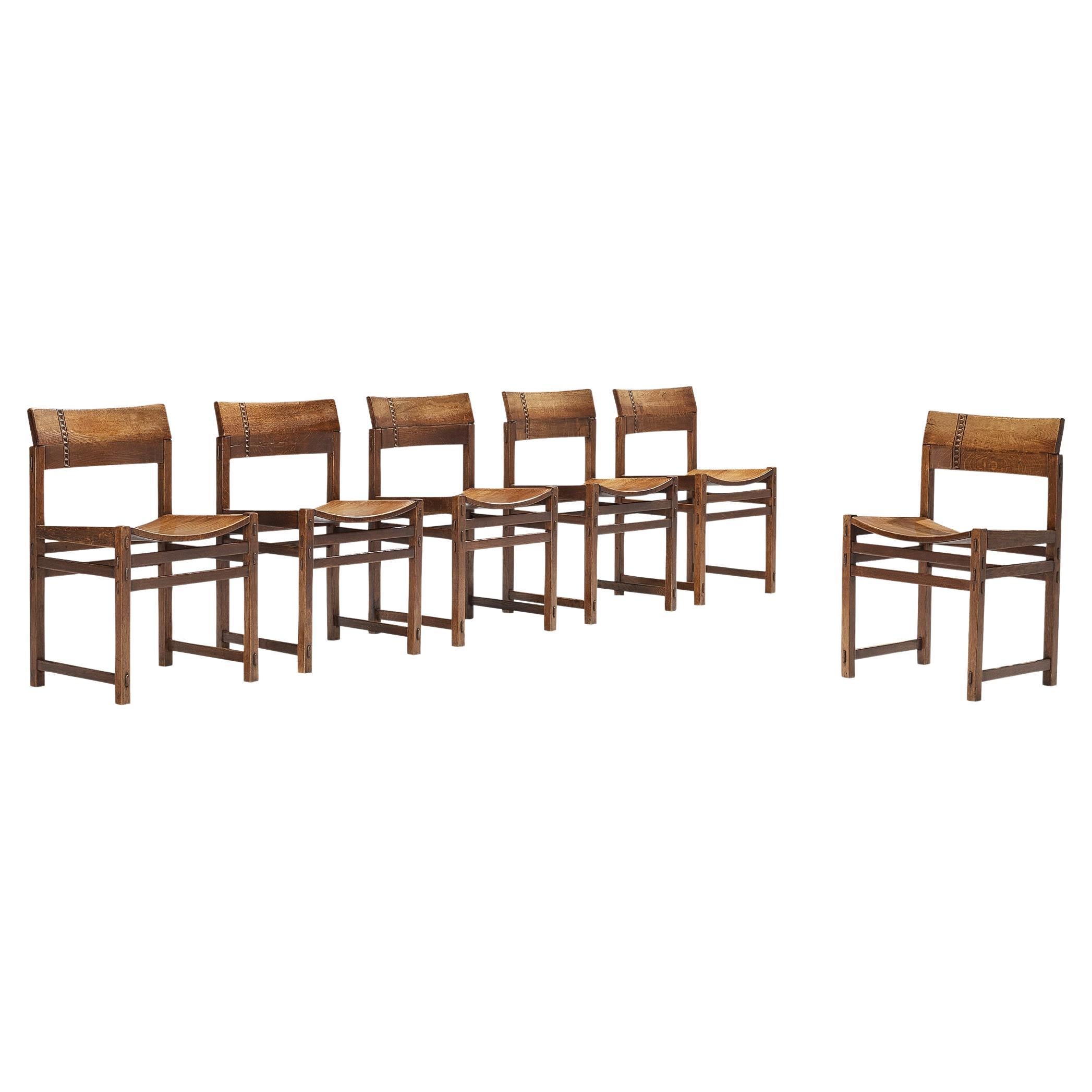 Giuseppe Rivadossi for Officina Rivadossi Set of Six Dining Chairs in Oak