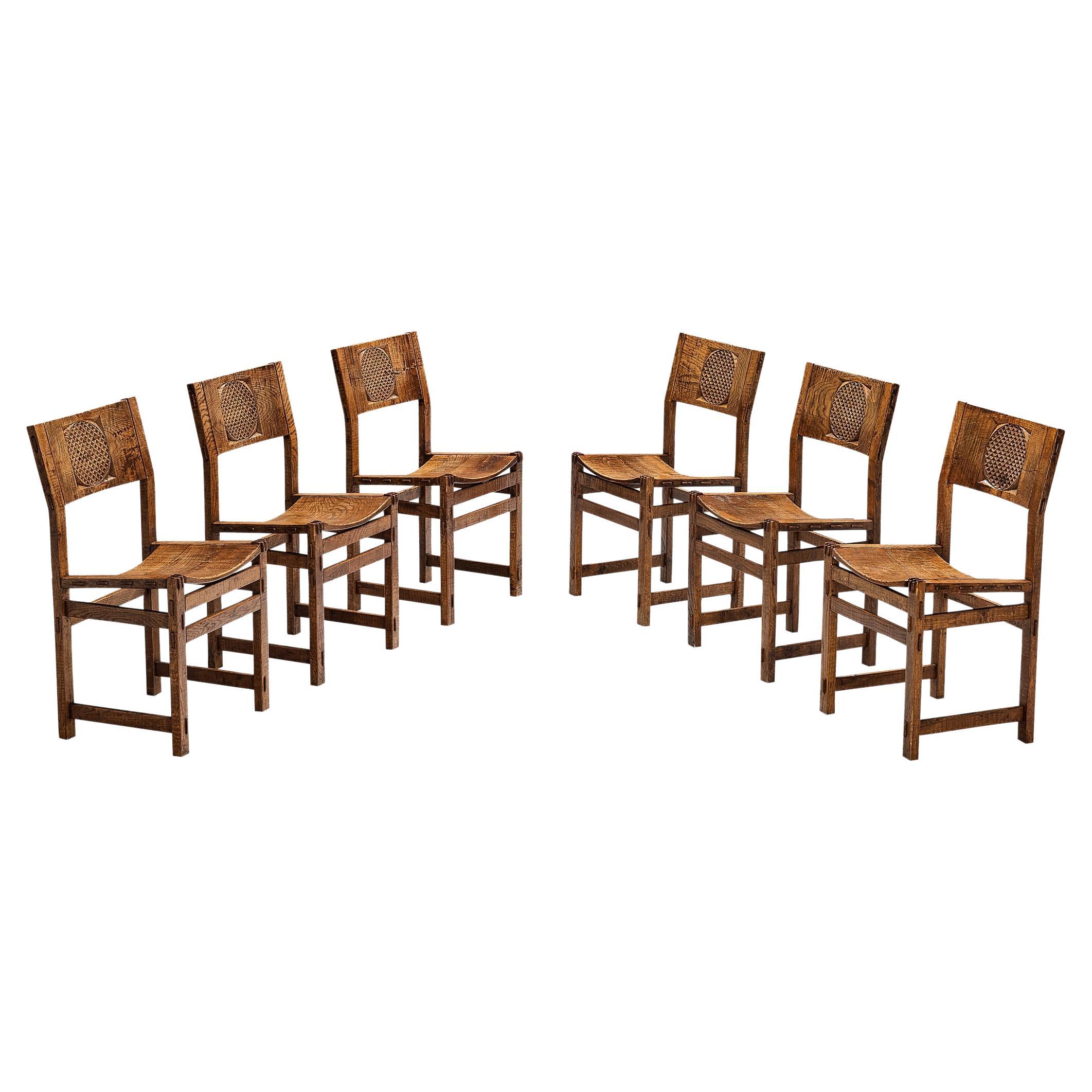 Giuseppe Rivadossi for Officina Rivadossi Set of Six Dining Chairs in Oak 