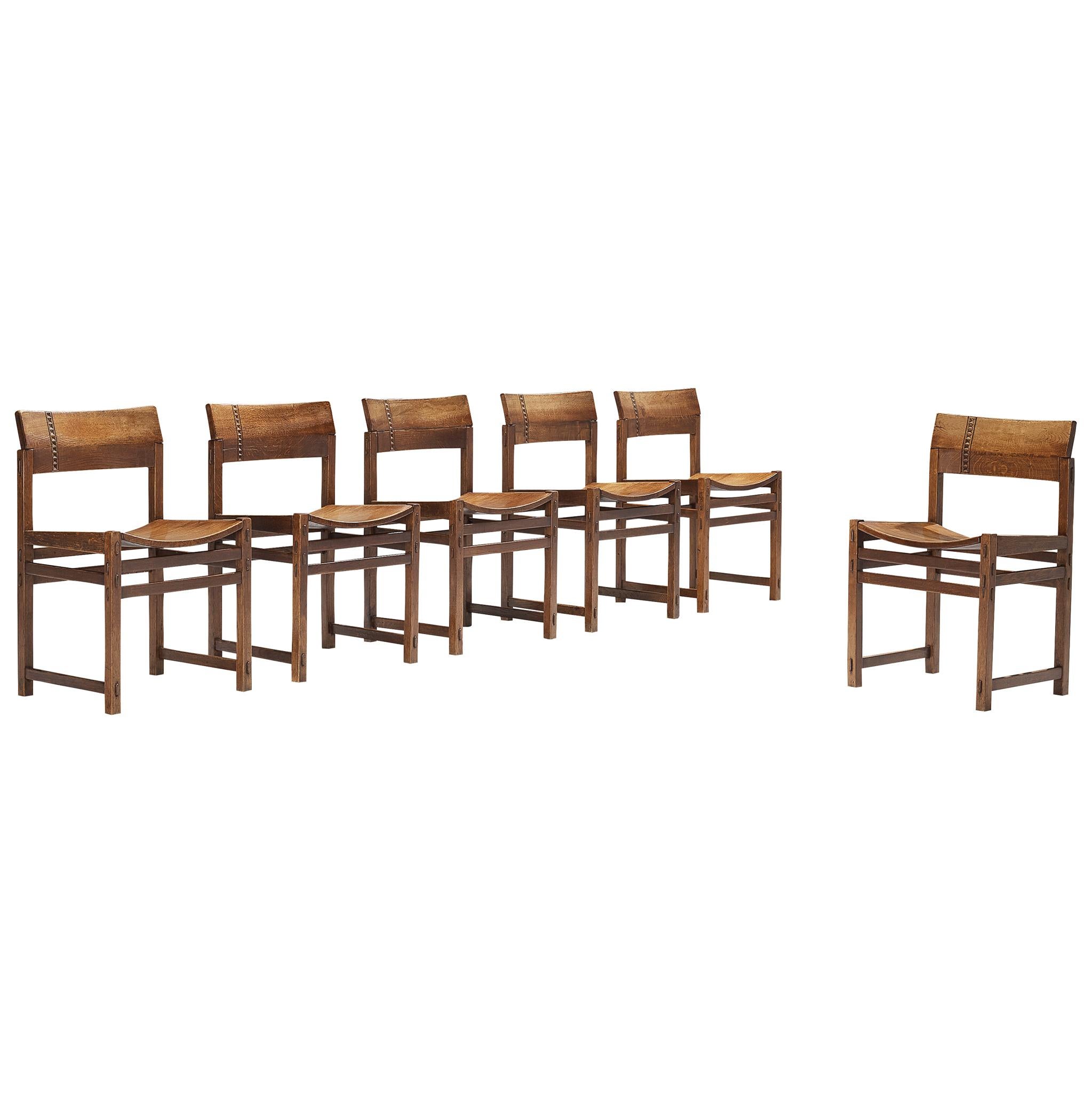 Giuseppe Rivadossi for Officina Rivadossi Set of Six Dining Chairs in Oak 