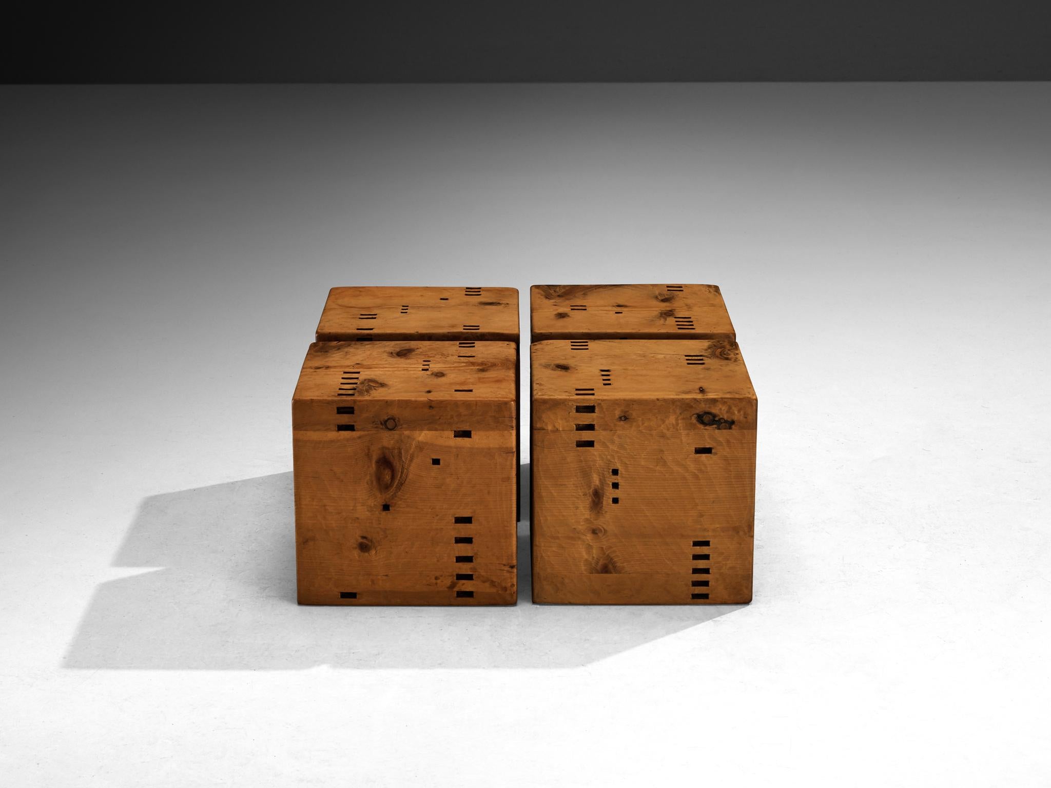 Giuseppe Rivadossi for Officina Rivadossi Unique Side Table Cubes in Pine For Sale 1