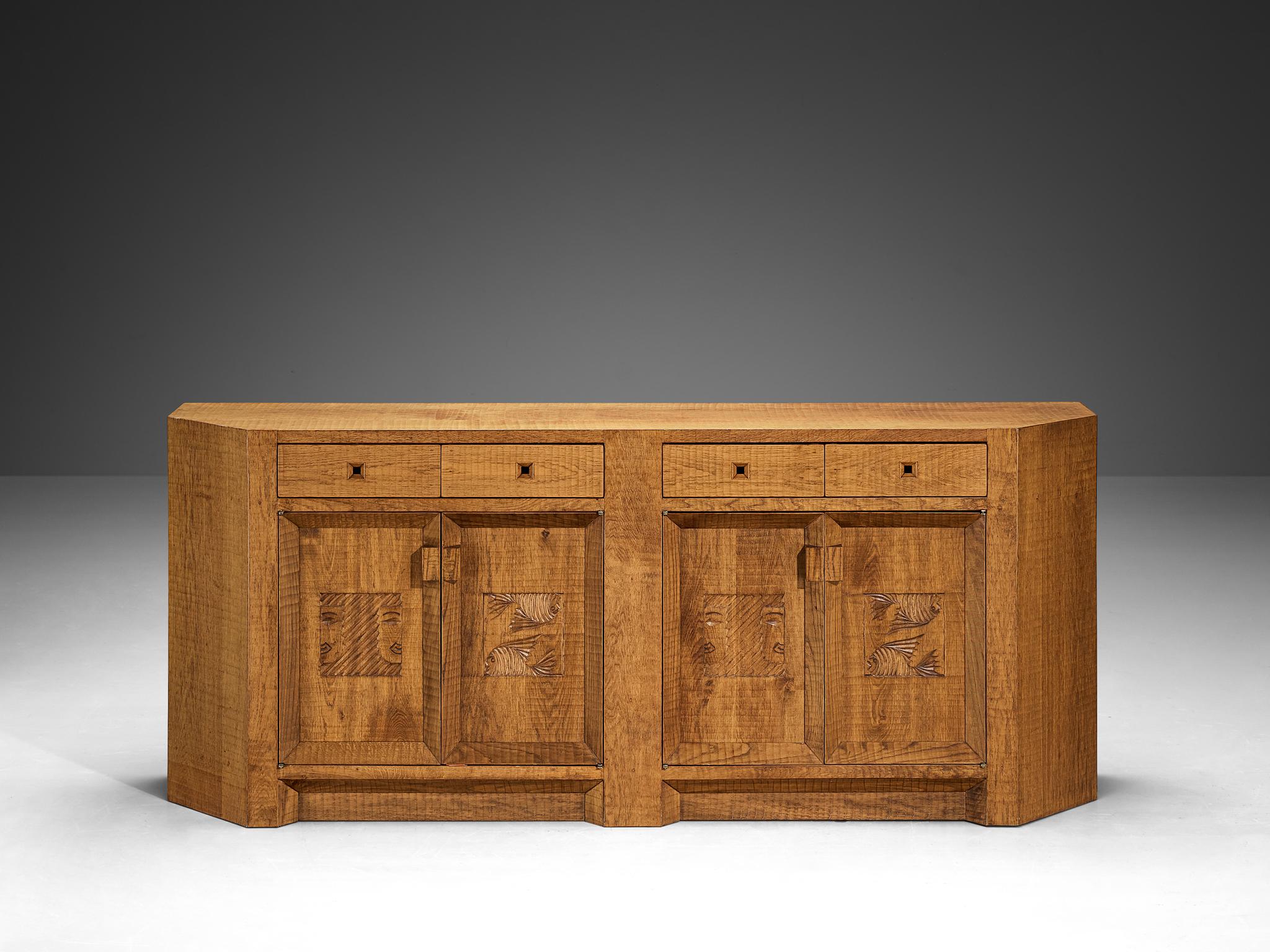 Glass Giuseppe Rivadossi for Officina Rivadossi Sideboard in Oak 