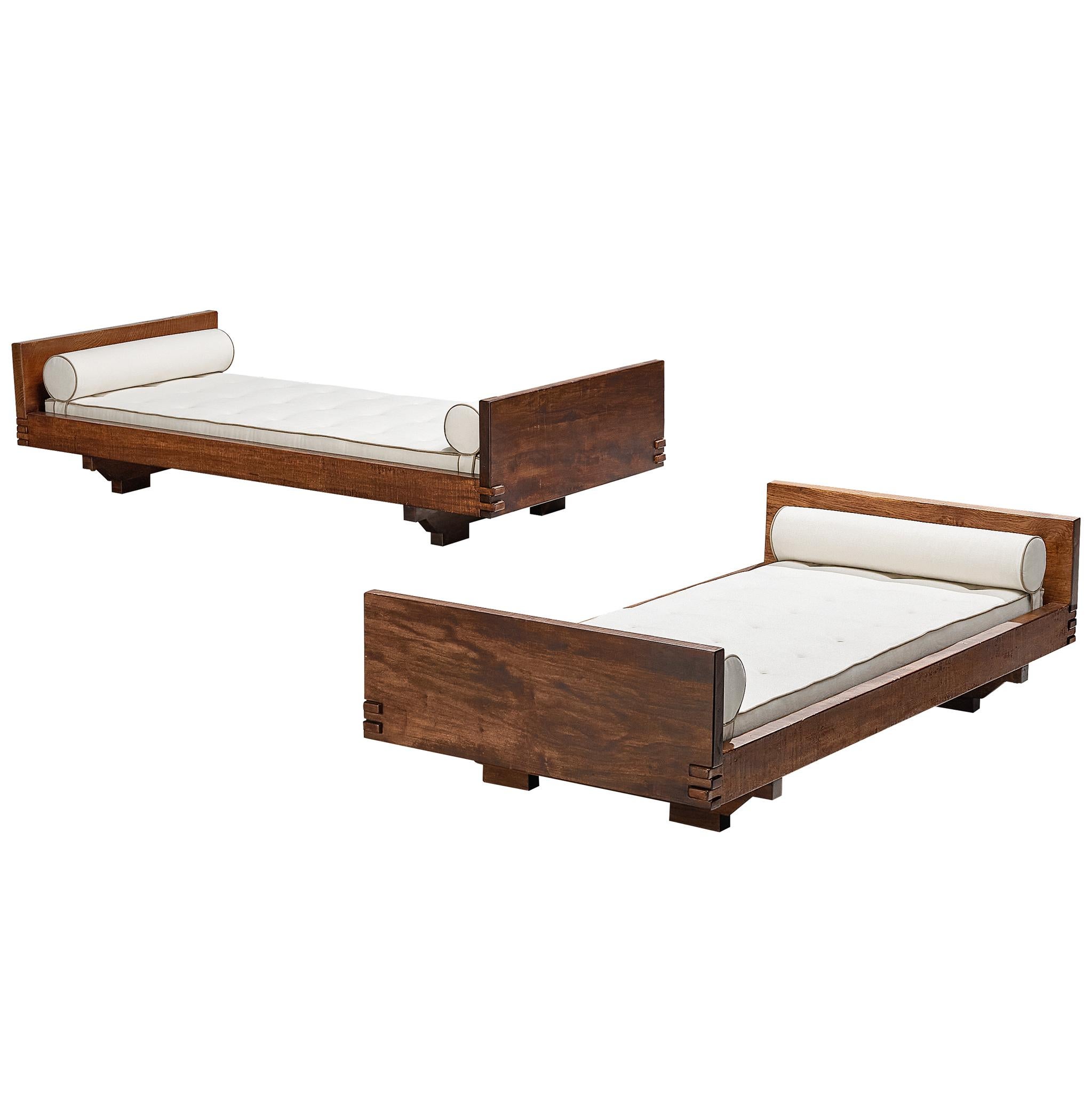 Giuseppe Rivadossi for Officina Rivadossi Single Beds in Walnut and Oak For Sale