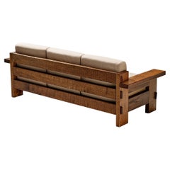 Giuseppe Rivadossi for Officina Rivadossi Sofa in Oak and Beige Upholstery