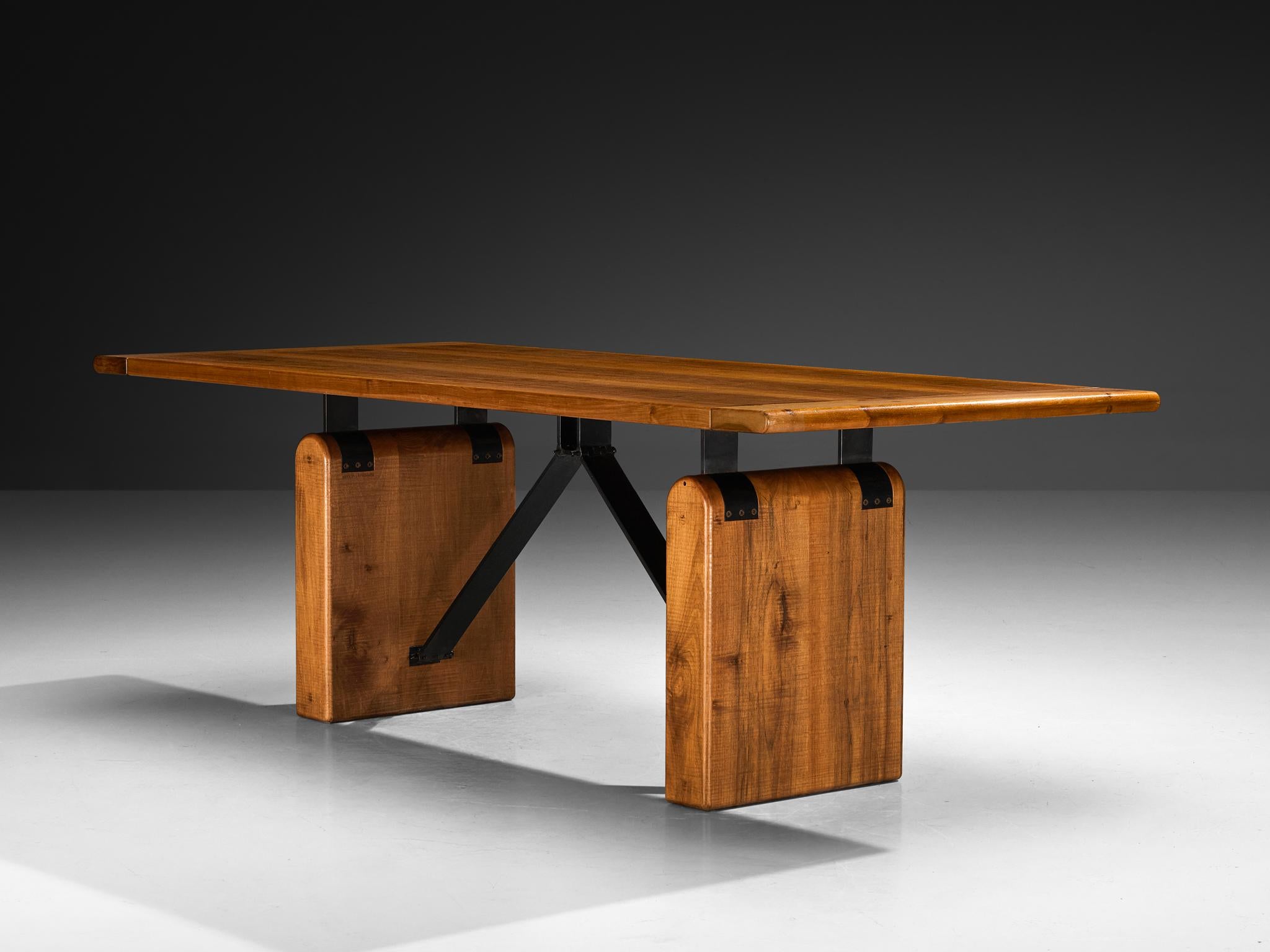 Giuseppe Rivadossi for Officina Rivadossi Table or Desk in Walnut and Iron For Sale 6