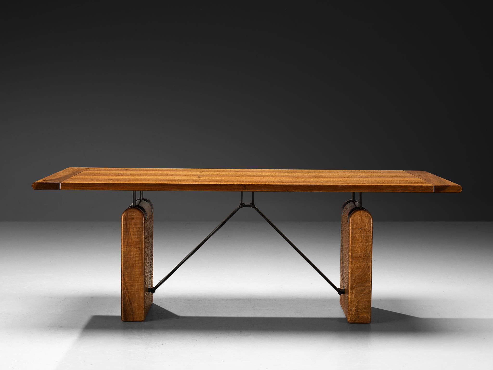 Giuseppe Rivadossi for Officina Rivadossi Table or Desk in Walnut and Iron For Sale 1