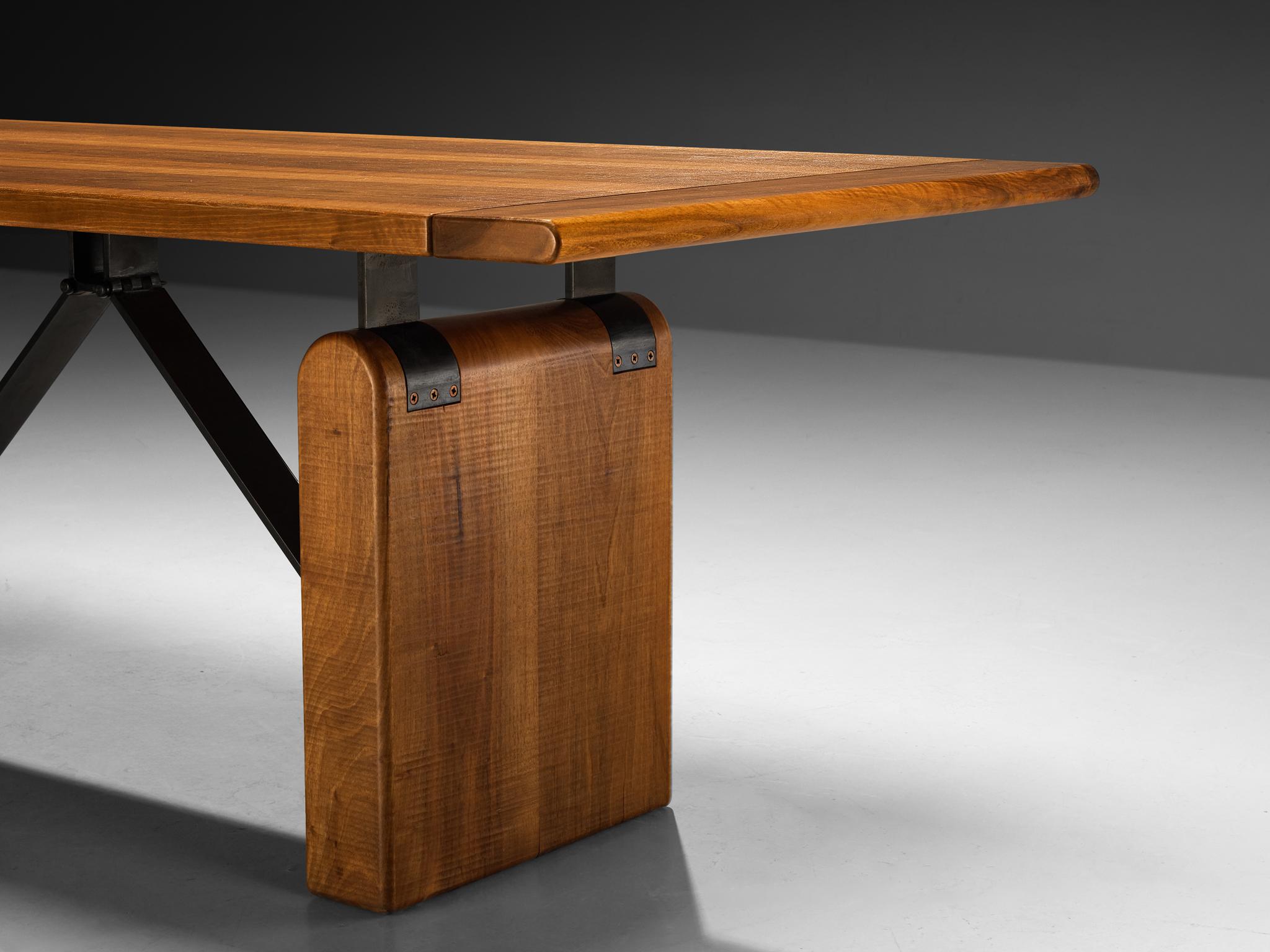 Giuseppe Rivadossi for Officina Rivadossi Table or Desk in Walnut and Iron For Sale 2