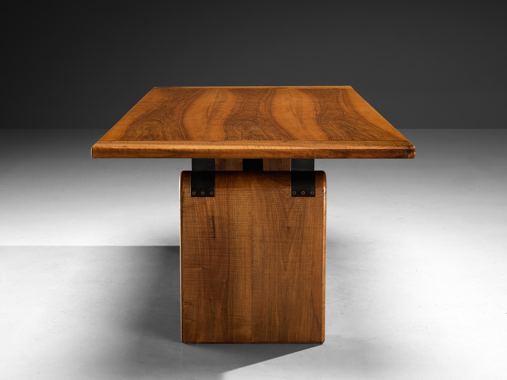 Giuseppe Rivadossi for Officina Rivadossi Table or Desk in Walnut and Iron For Sale 3