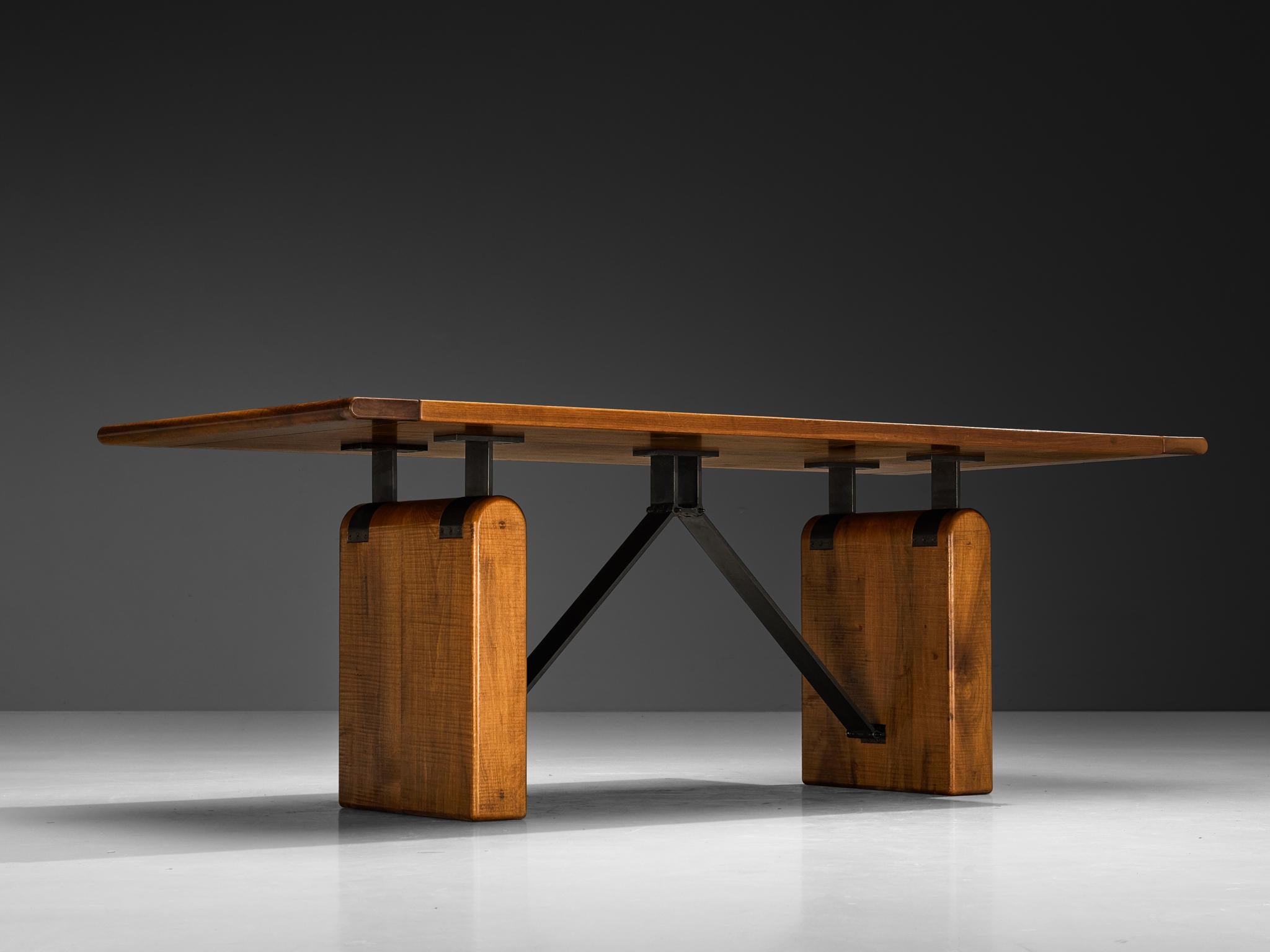 Giuseppe Rivadossi for Officina Rivadossi Table or Desk in Walnut and Iron For Sale 4