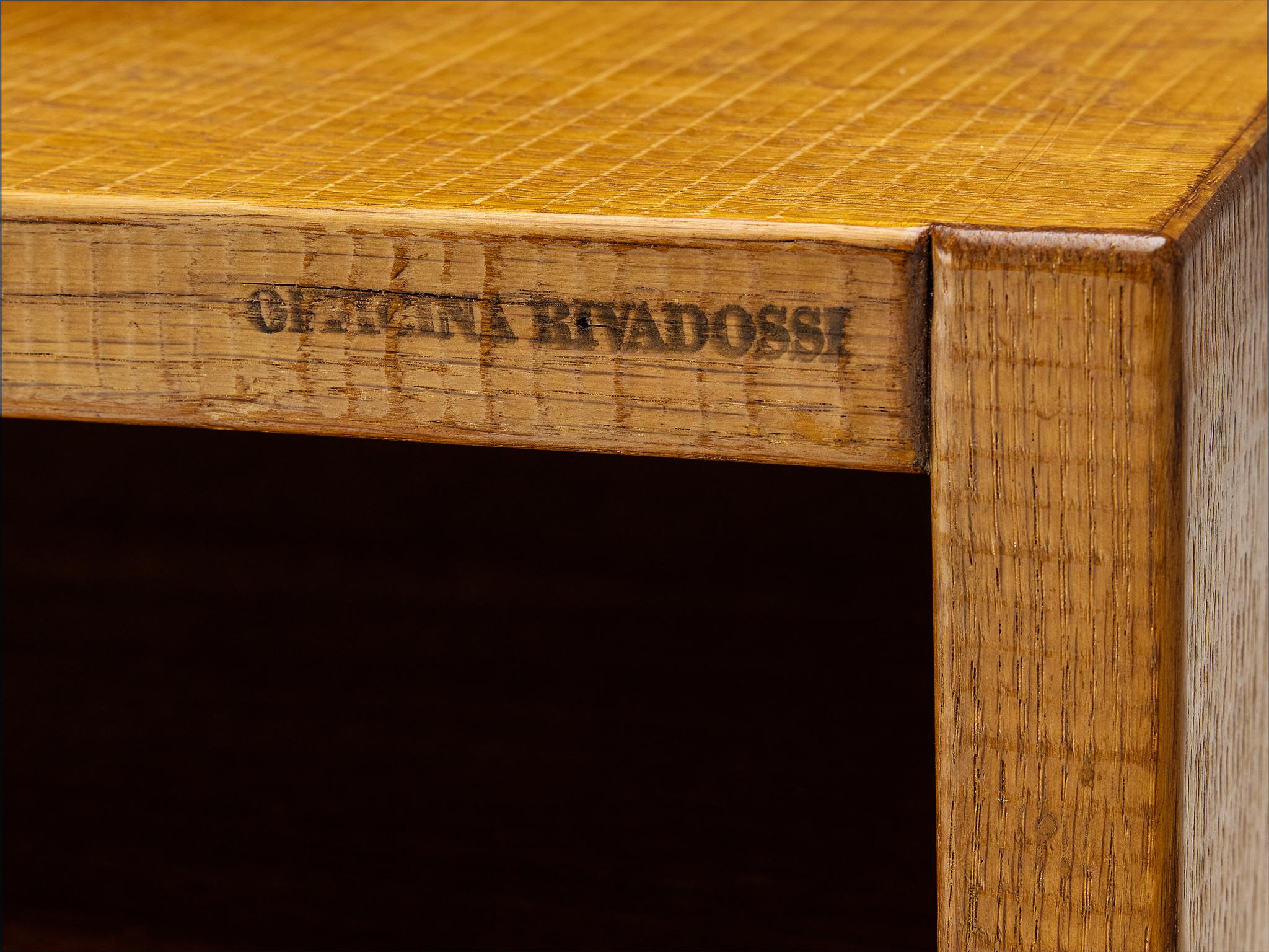 Late 20th Century Giuseppe Rivadossi Geometric Side Table in Oak  For Sale